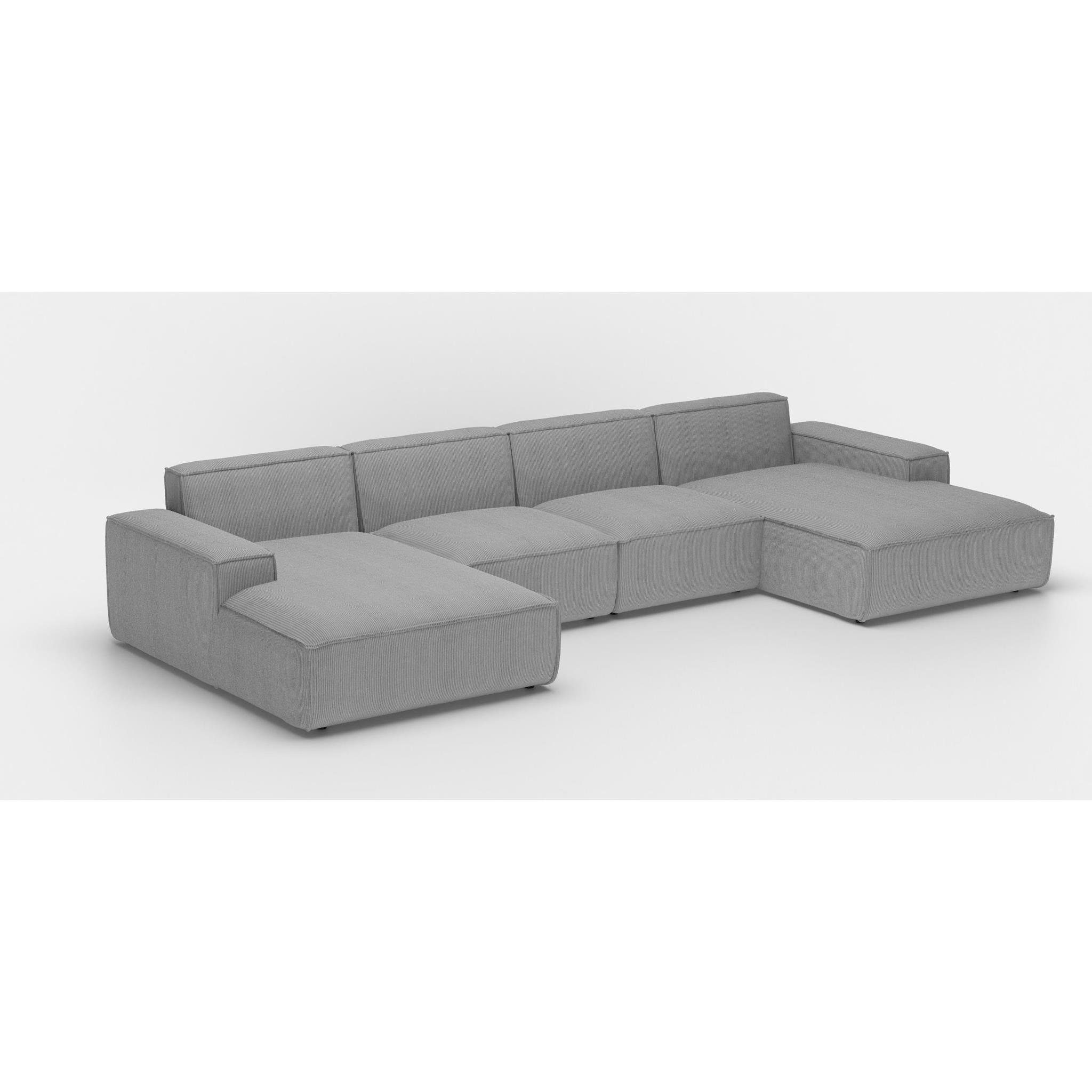 Beautysofa Ecksofa Lugano U large, 379 cm Ecke im modernes Stil, Velour oder Cord-Bezug, mit Wellenunterfederung, mit breite Armlehnen