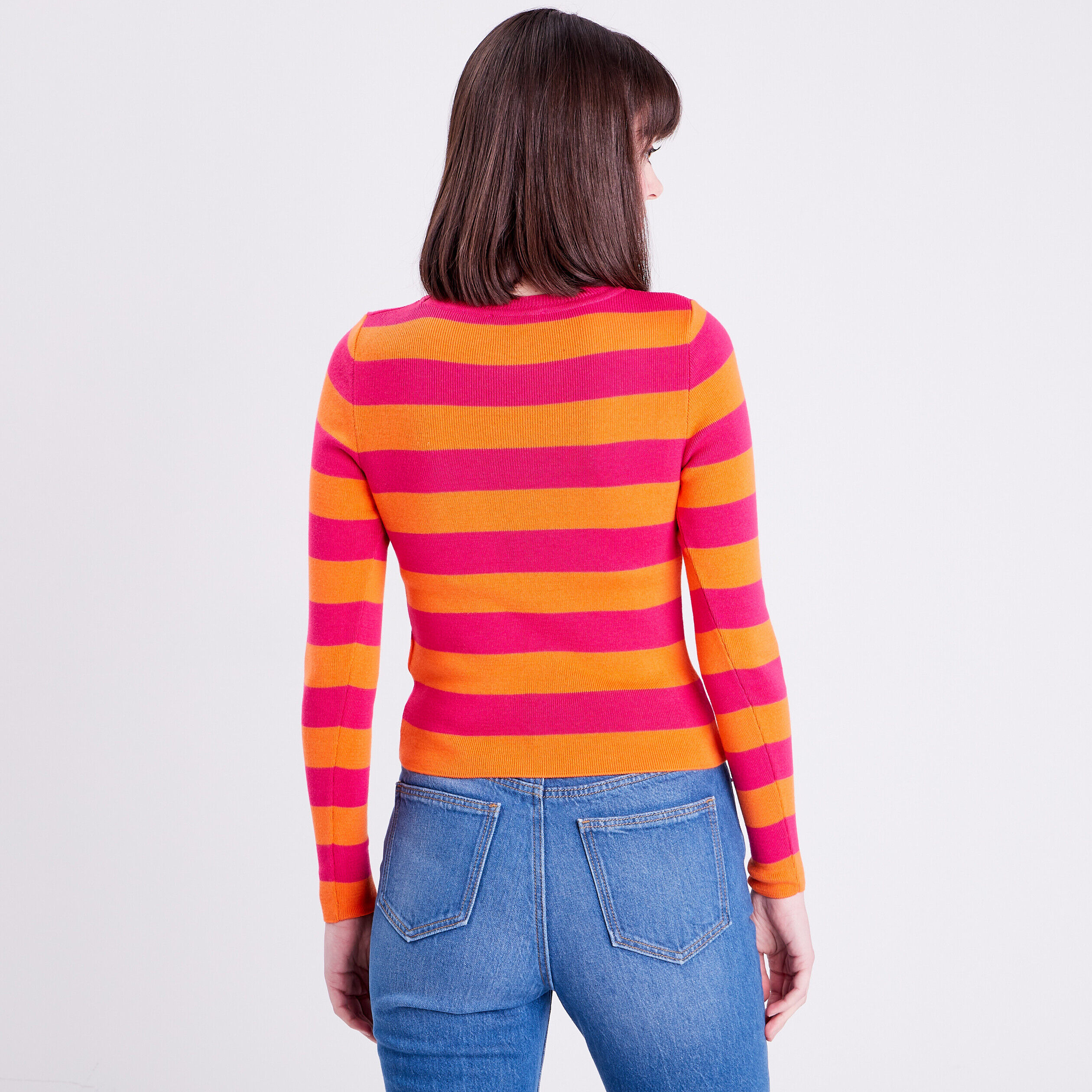 Pull avec manches longues rose vif femme | Cache Cache