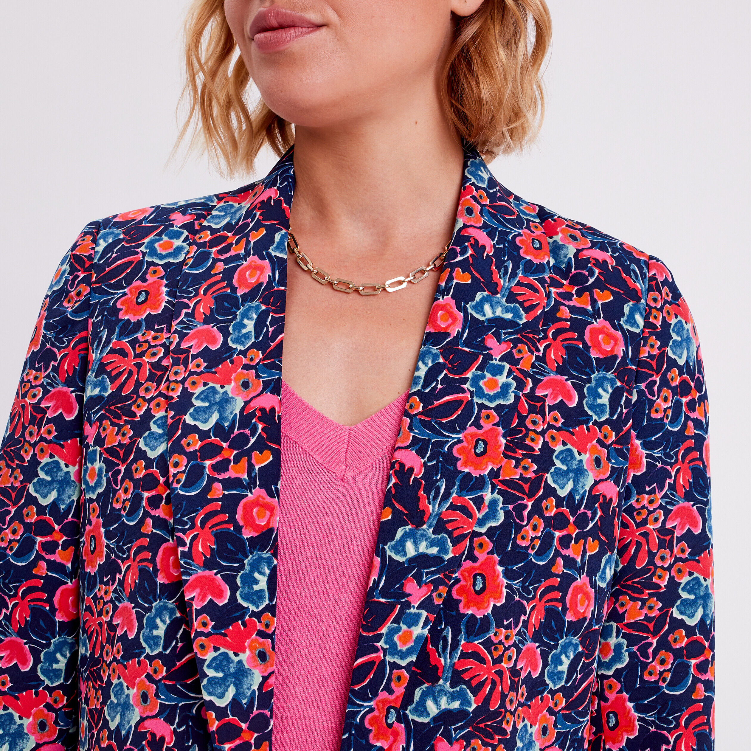 Veste blazer col châle bleu marine femme | Cache Cache