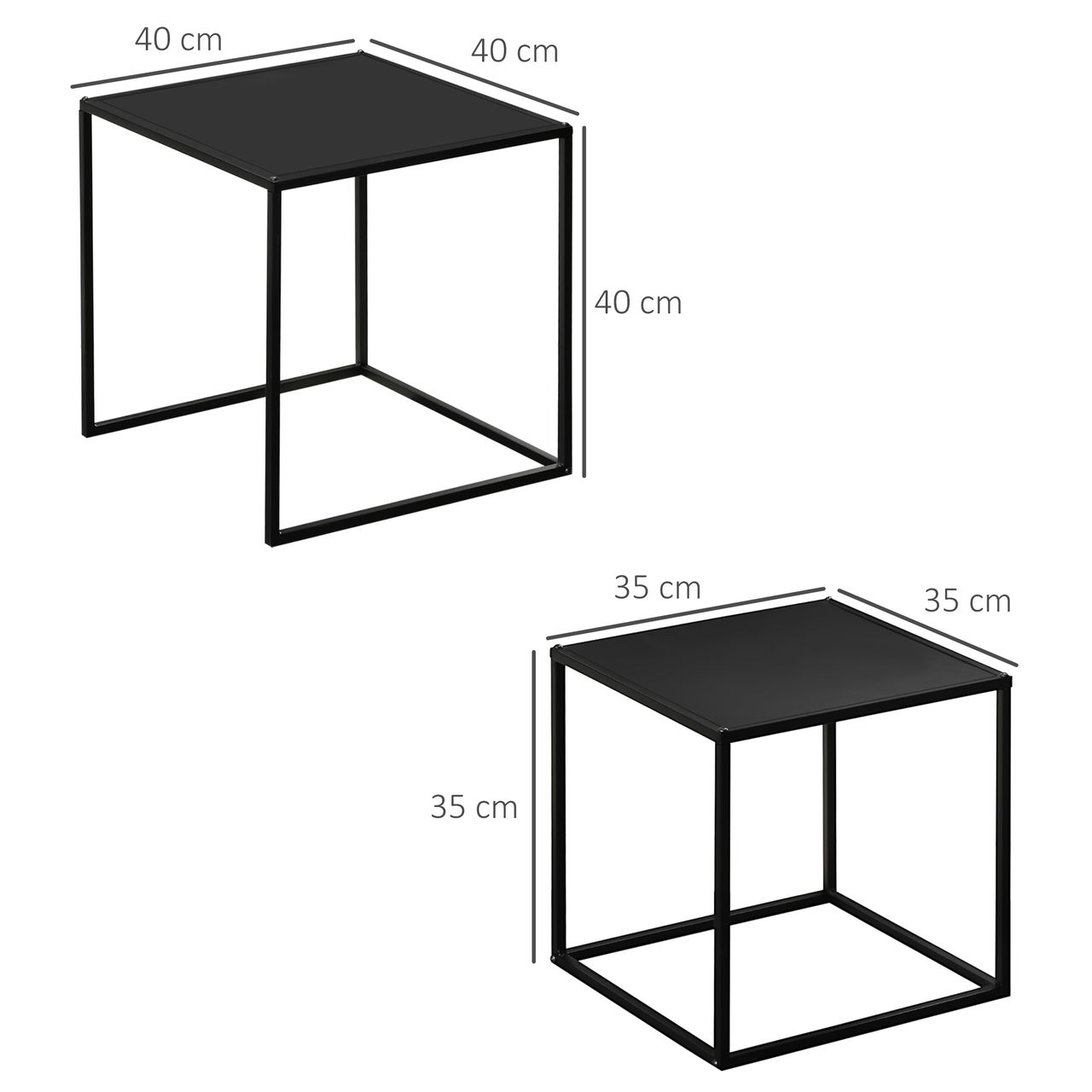 HOMCOM 2er-Set Couchtisch Beistelltisch für Wohnzimmer aus Stahlgestell Schwarz