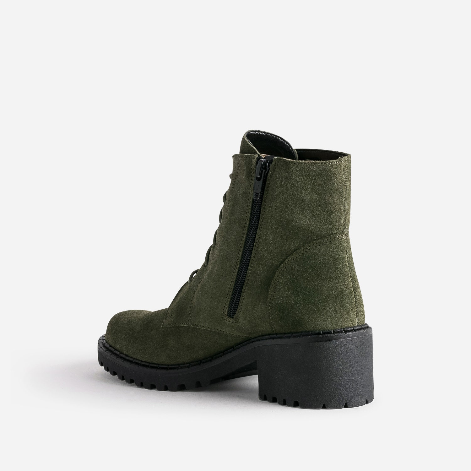Bottine éco-conçue kaki cuir velours semelle crantée