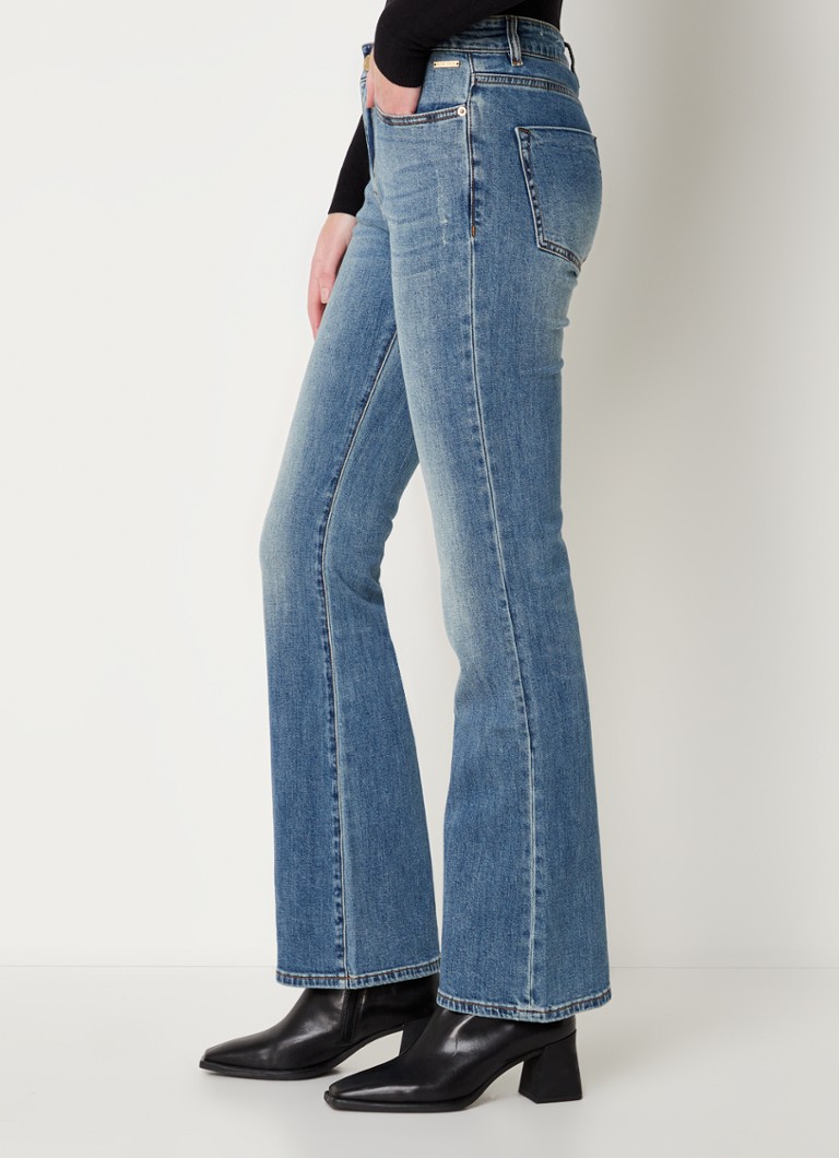 Calça jeans flare de cintura alta Summum Lucca com acabamento lavado e elastano.
