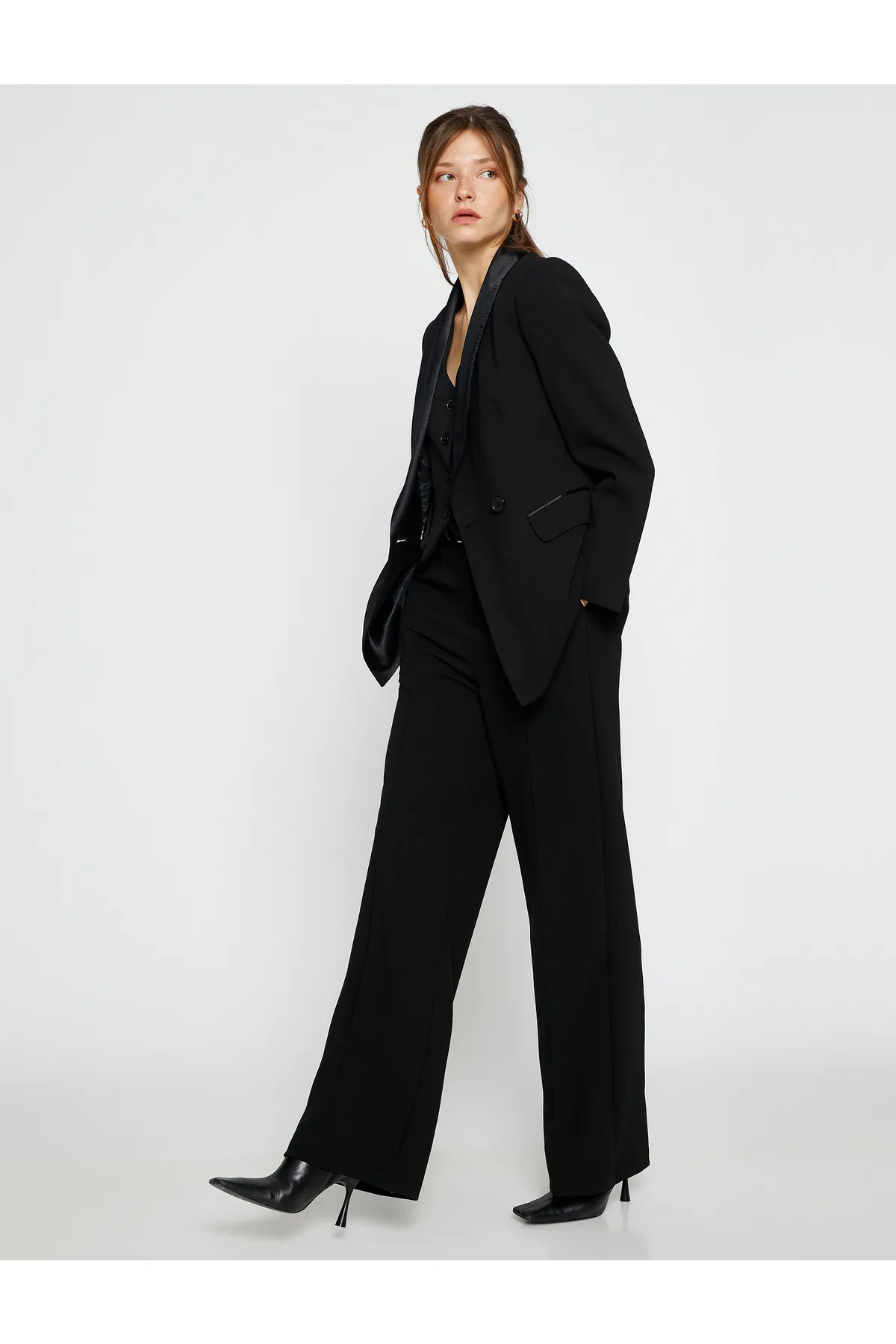Koton  Palazzo-Hose mit weitem Bein, gerippt und hoher Taille