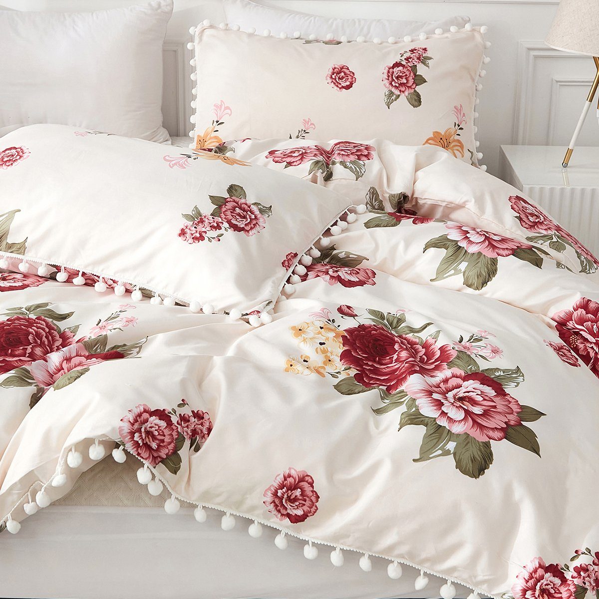 Bettwäsche, HOMEIDEAS, Polyester, 2 teilig, Blume-Bettbezug-Set, Kissenbezug 50×75cm