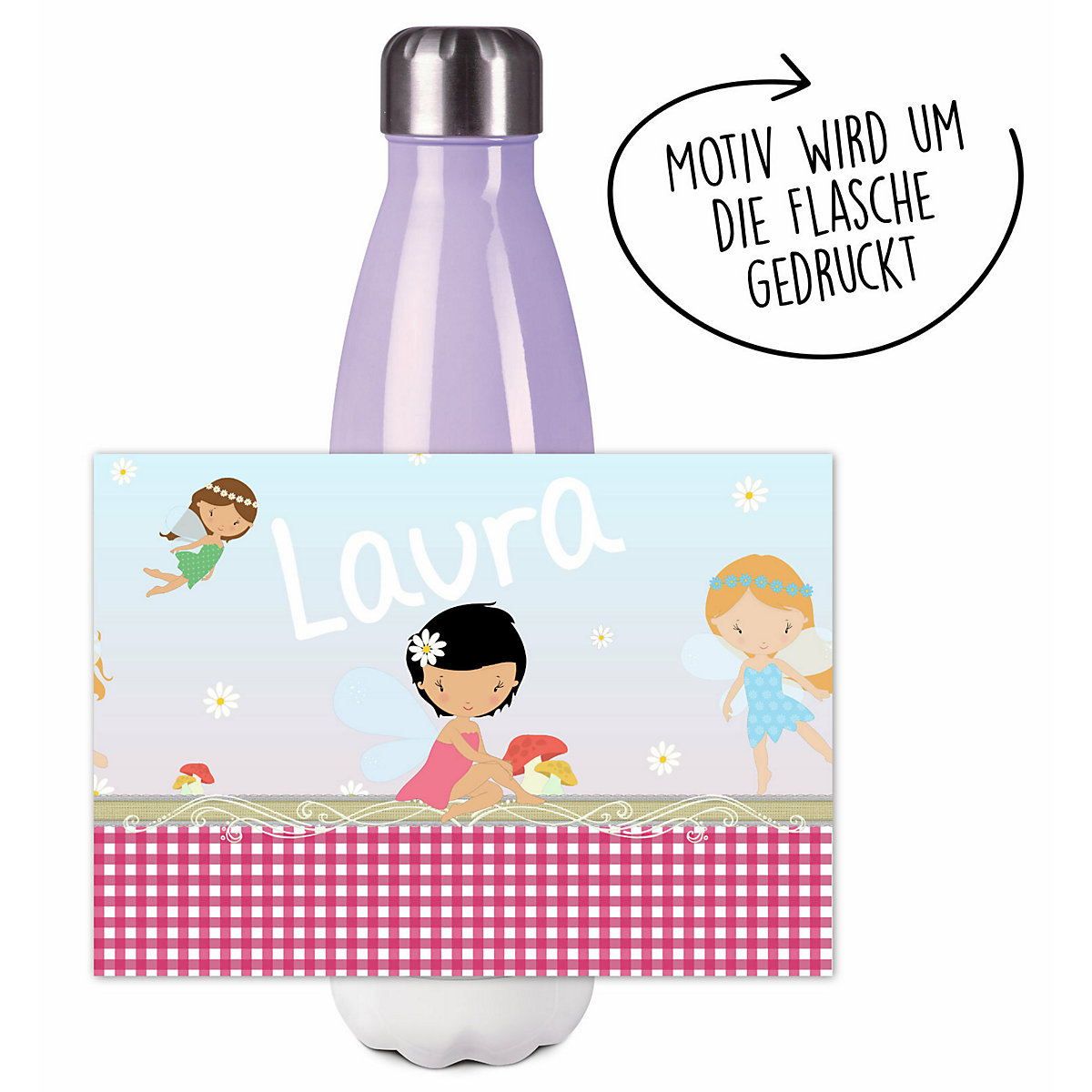 Edelstahl Kinder Thermoflasche / Trinkflasche bunt Fee Spülmaschinenfest, Auslaufsicher, Bruchfest, Doppelwandig, Für Heißgetränke geeignet, Mit Deckel, Isoliert