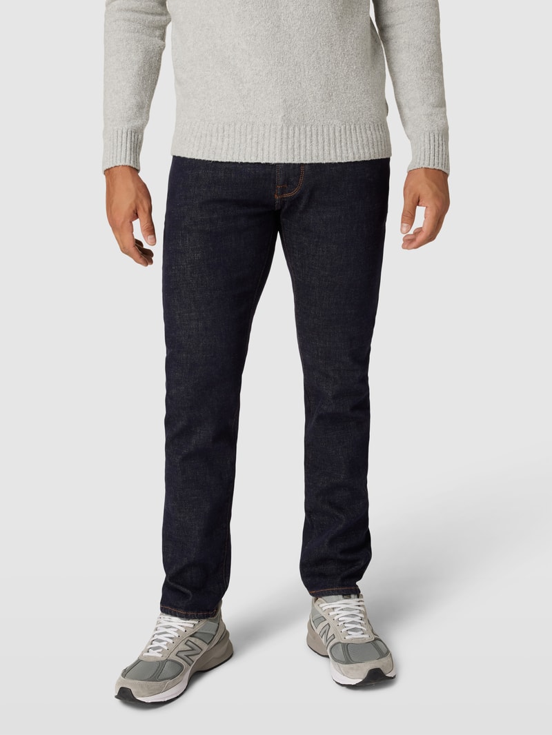 Tapered Fit Jeans mit Label-Detail Modell 'Lyon' in dunkelblau