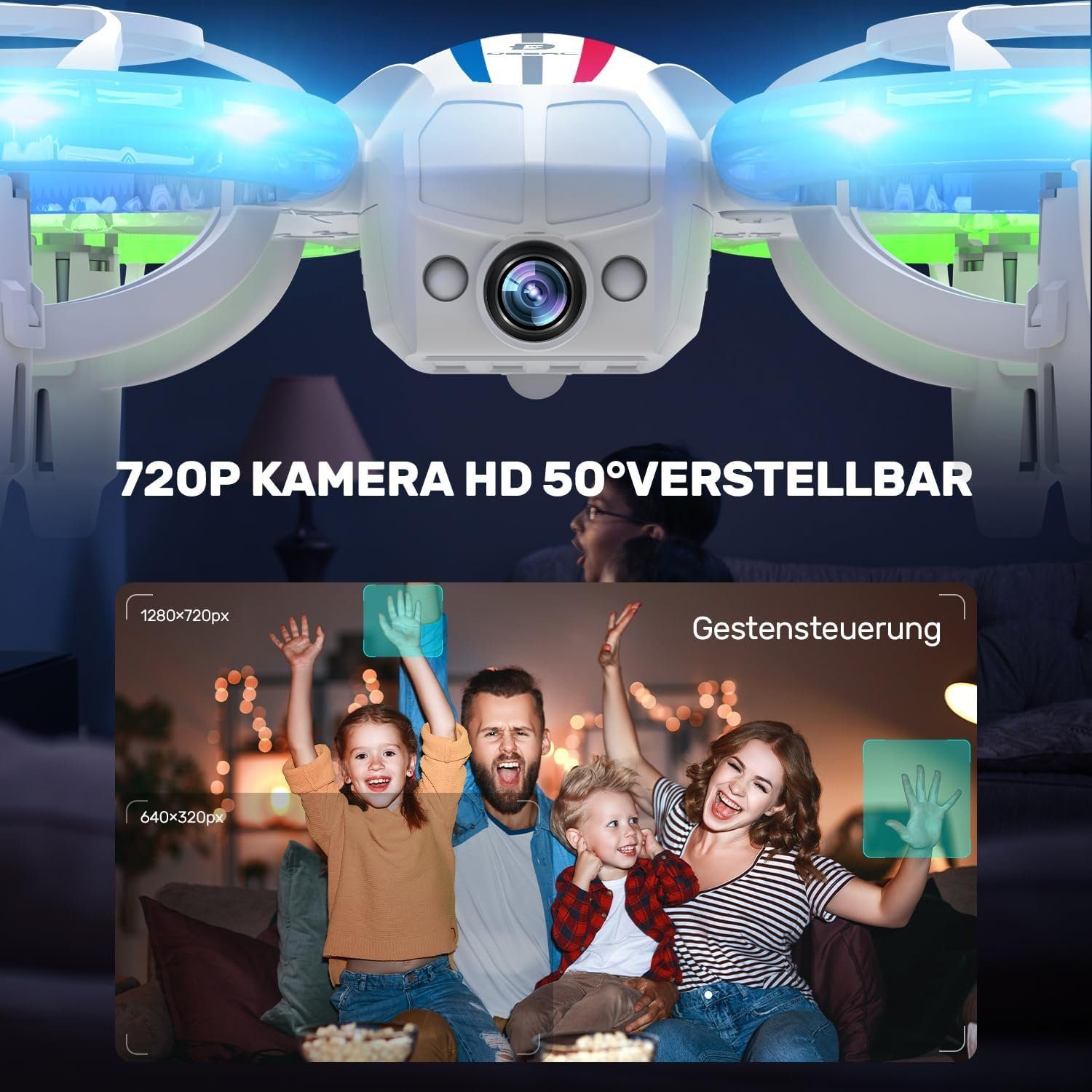 DEERC Mini Drohne mit Kamera für Kinder, RC FPV Quadrocopter mit Wifi Drohne (720P, mit 2 Akkus Lange FlugzeitBunte LED Lichter Kinderdrohnen für Anfänger)