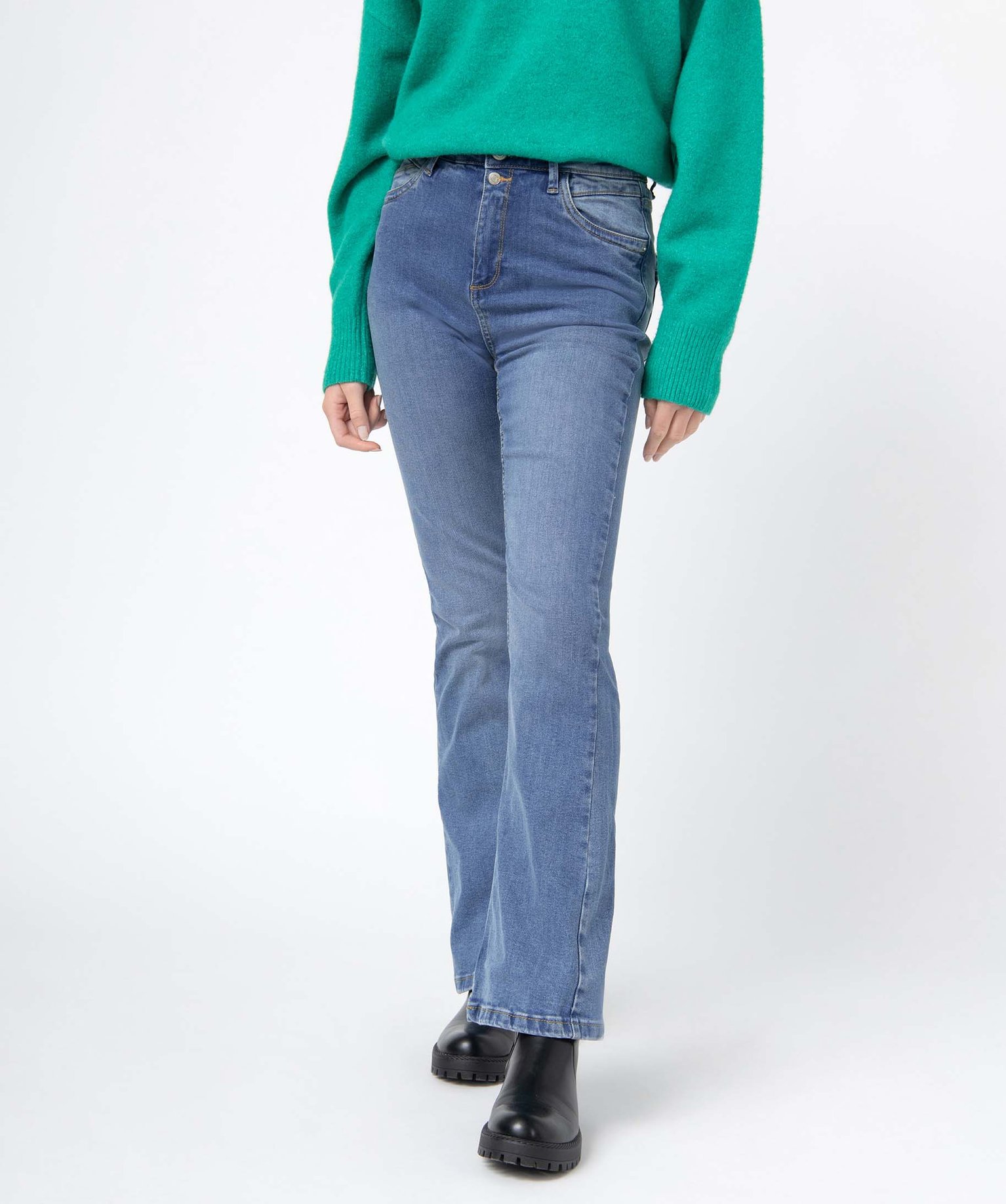 Jean femme coupe bootcut taille haute stone | GEMO