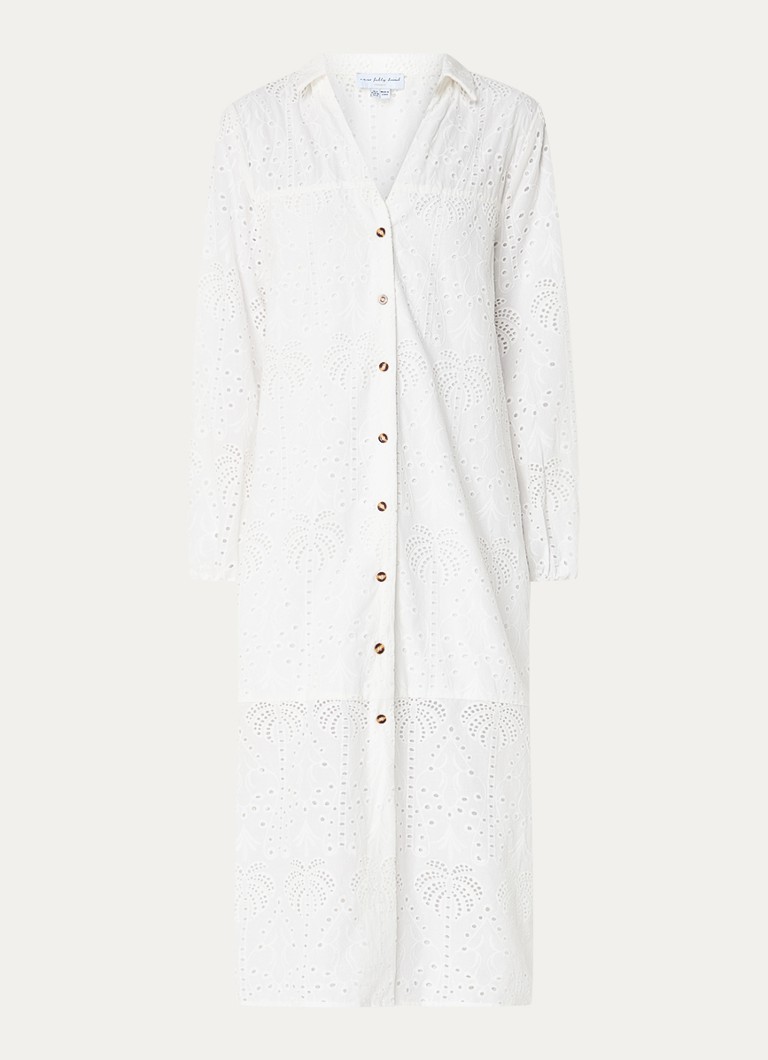 Rochie midi tip cămașă Jenna de la Never Fully Dressed, cu broderie.