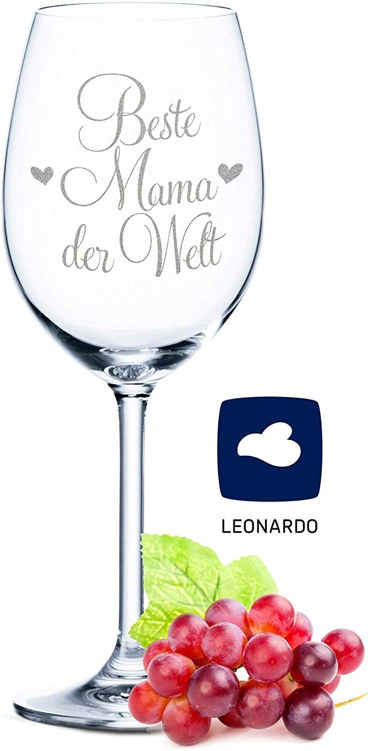 GRAVURZEILE Rotweinglas Leonardo Weinglas mit Gravur - Beste Mama der Welt, Glas, graviertes Geschenk für Mama zum Muttertag
