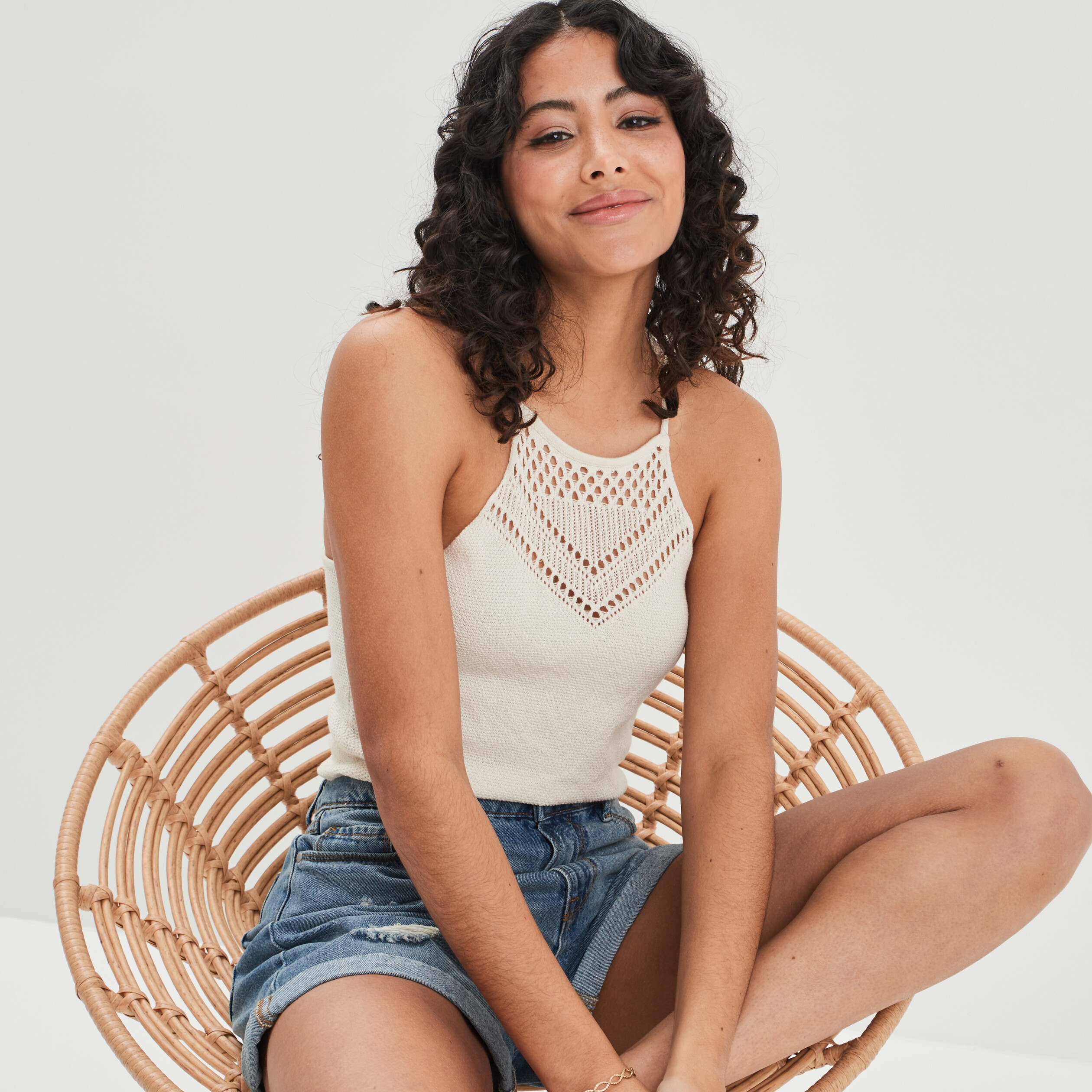Débardeur pull cropped sable femme | La Halle