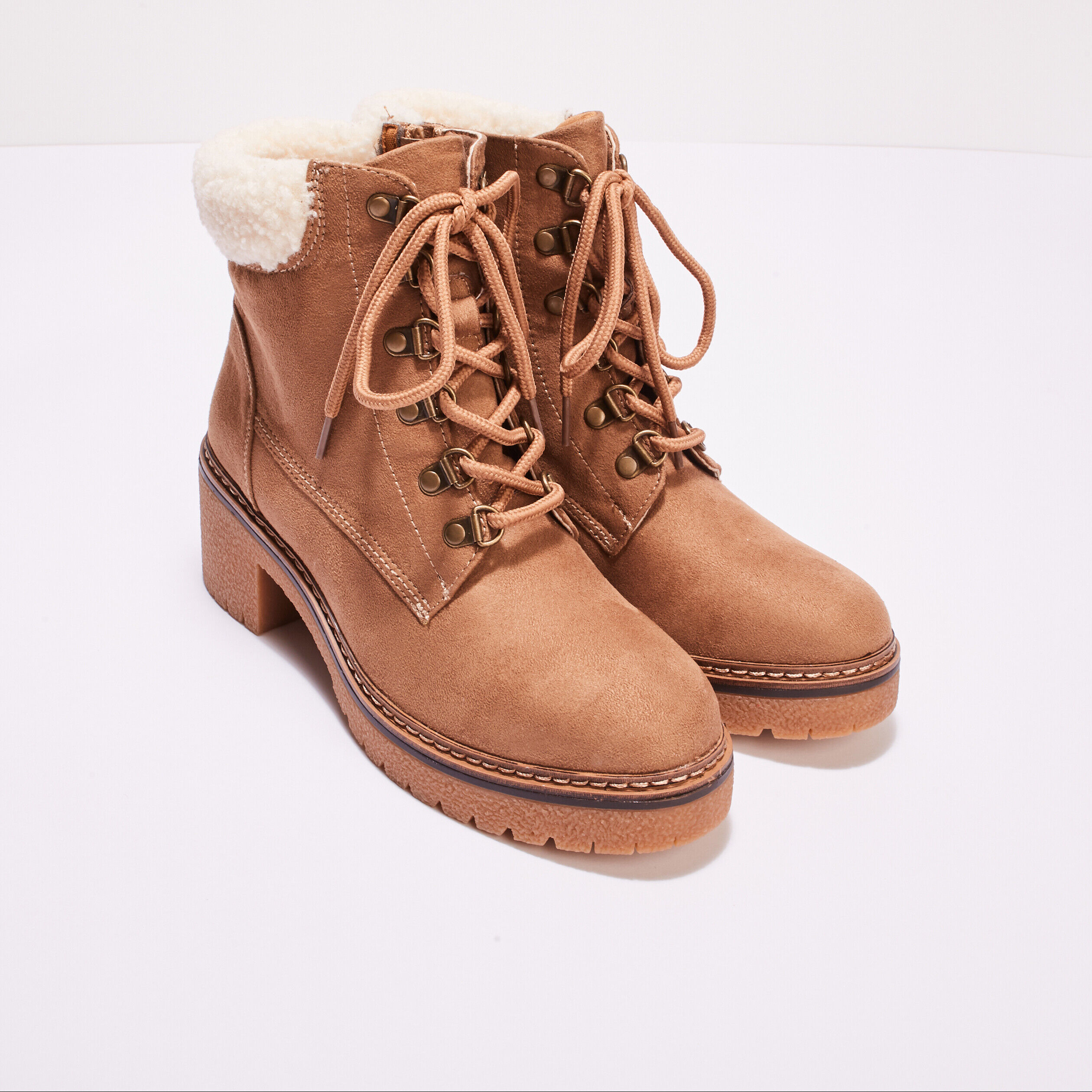 Bottines ranger à talons camel femme | Cache Cache