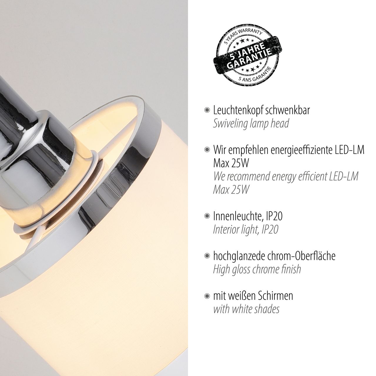 JUST LIGHT LeuchtenDirekt Wand- und Deckenleuchte ACCOR, 1xE14 max. 25 W, Innenleuchte, IP20, dreh- und schwenkbar