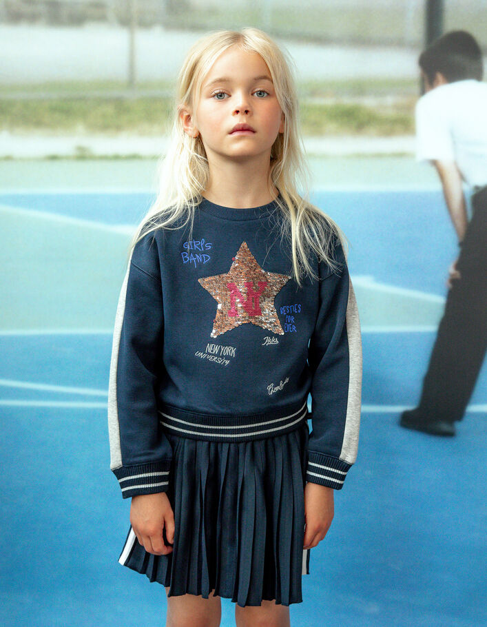 Sweat marine avec étoile sequins réversibles fille
