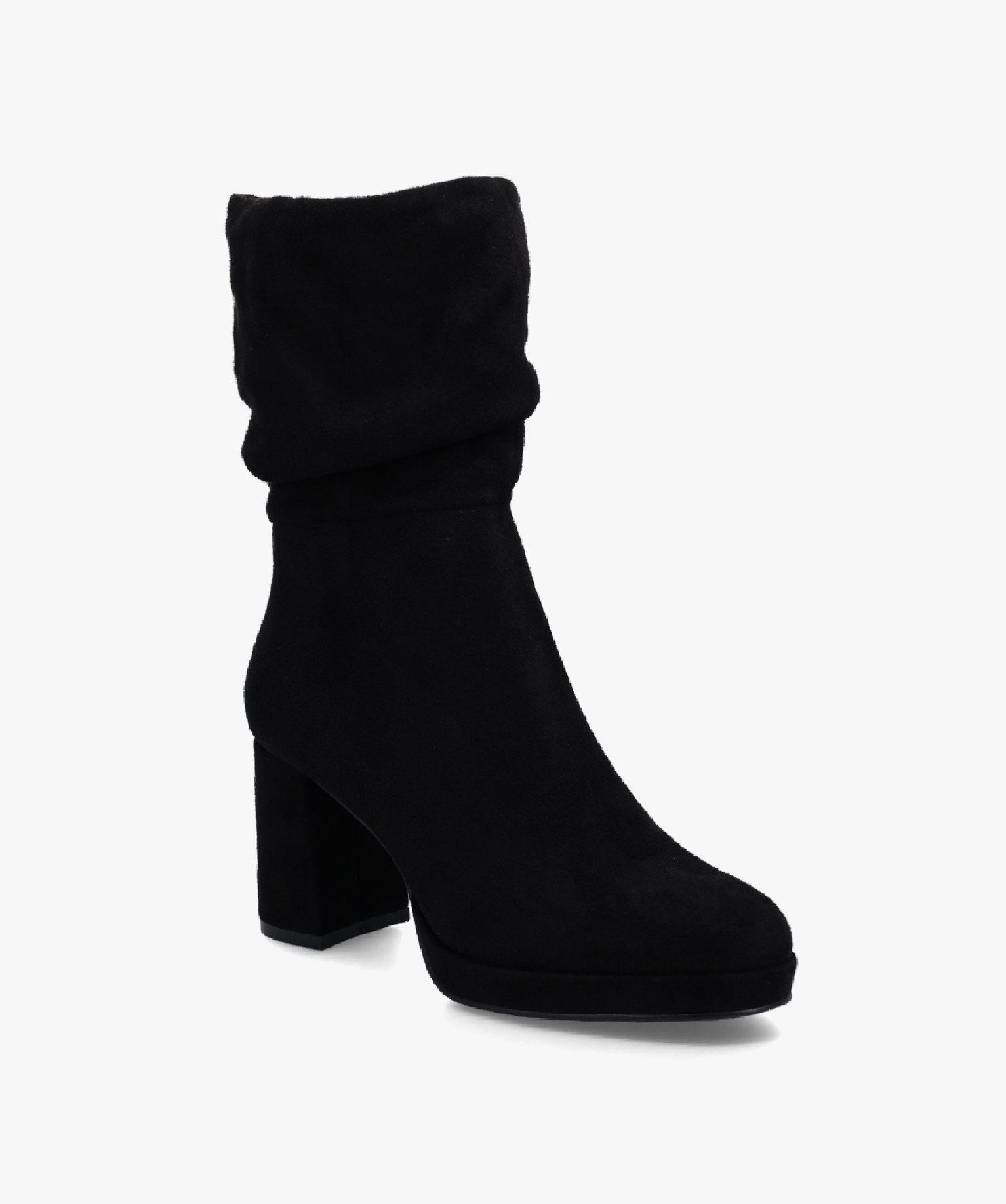 Bottines femme à talon carré dessus suédine unie noir | GEMO
