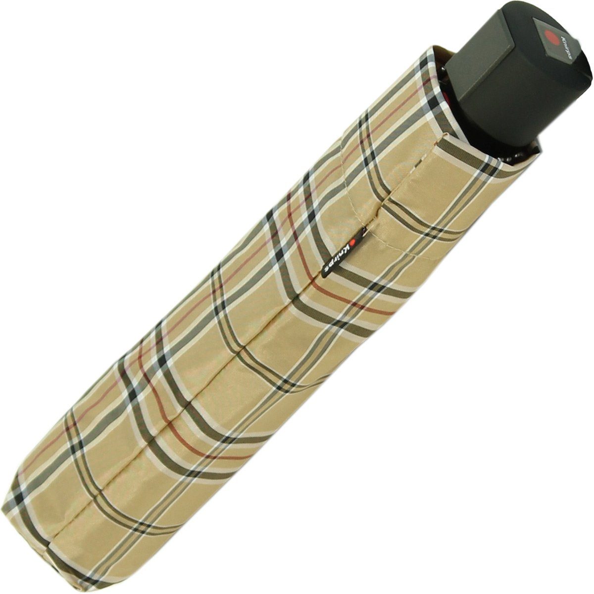 Knirps® Taschenregenschirm Fiber T1 Auf-Automatik - Sturmsicher - check beige, der stabile Klassiker