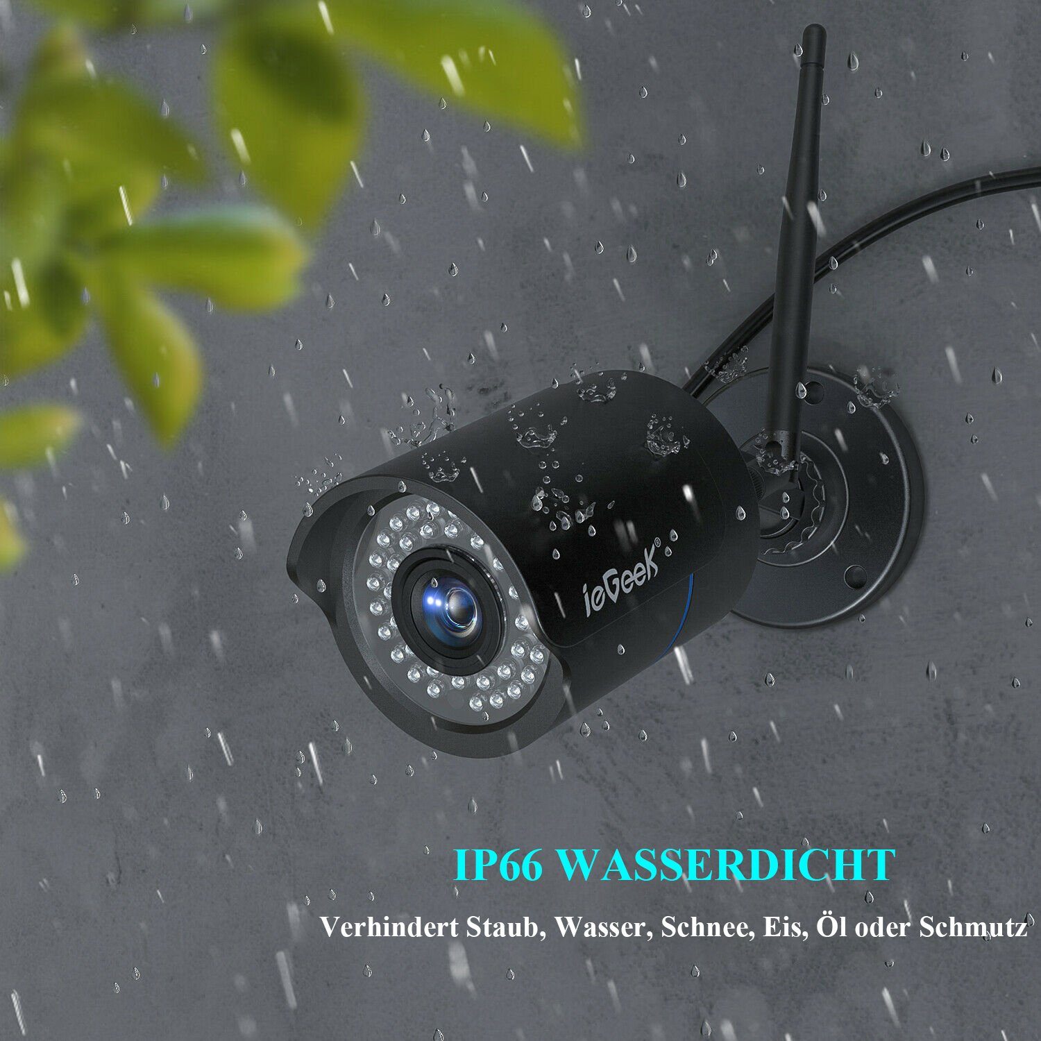 ieGeek 1080P FHD Überwachungskamera Aussen WLAN IP Kamera 25M Nachtsicht IP66 Überwachungskamera (AuBenbereich, Outdoor, 2,4 GHz Wifi,SD Storage, 7/24 Schleifenaufzeichnung,Wired CCTV, Bewegungserkennung, Plug & Play, Support PC/App, Sirene und APP-A