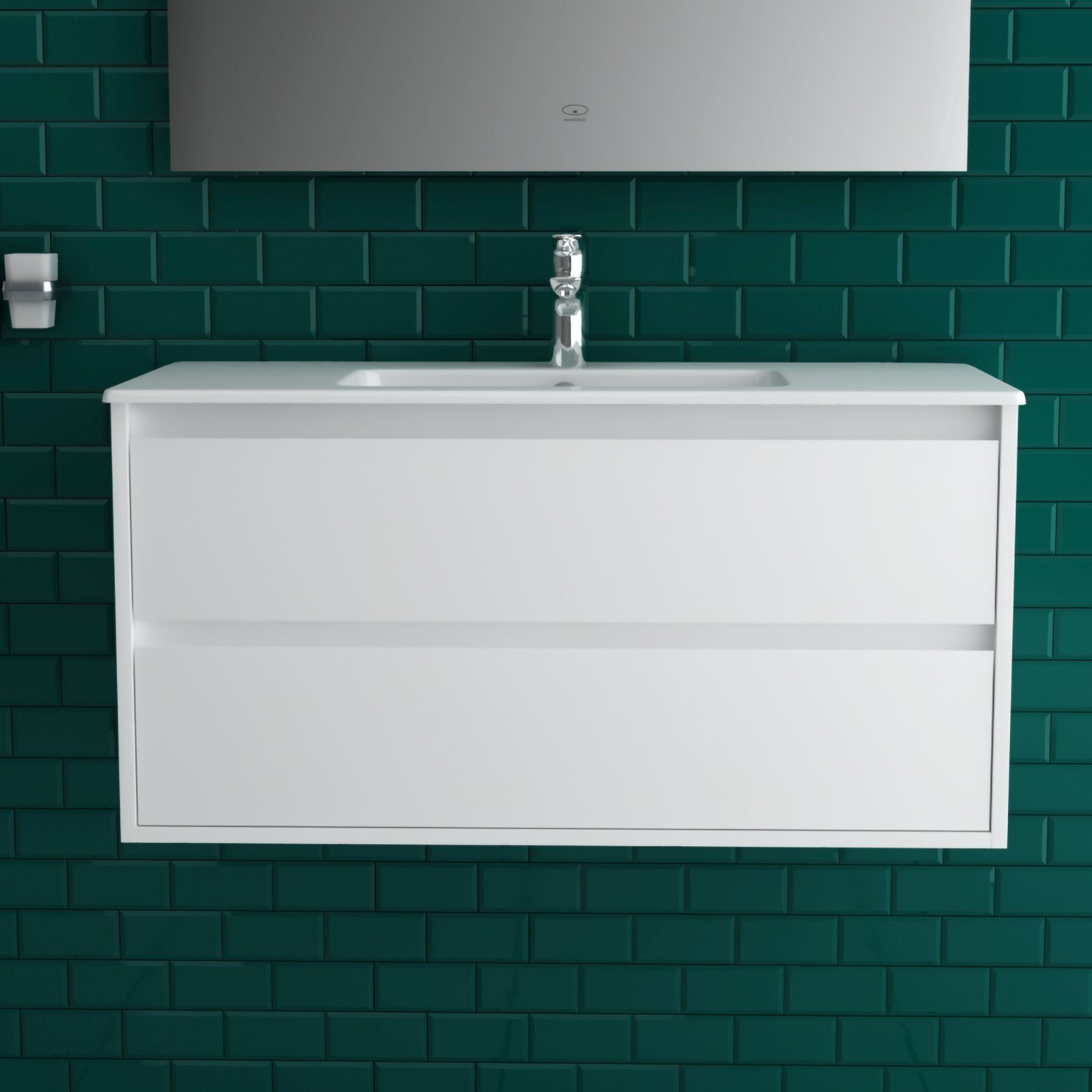 Alpenberger Badezimmer-Set - Waschplatz aus Keramik Handwaschbecken und Schrank mit 2 Schubladen, (Komplett Badmöbel Set, 2-St., Waschbecken mit Unterschrank 100cm), Soft-Close Badunterschrank Weiß hängend & vormontiert