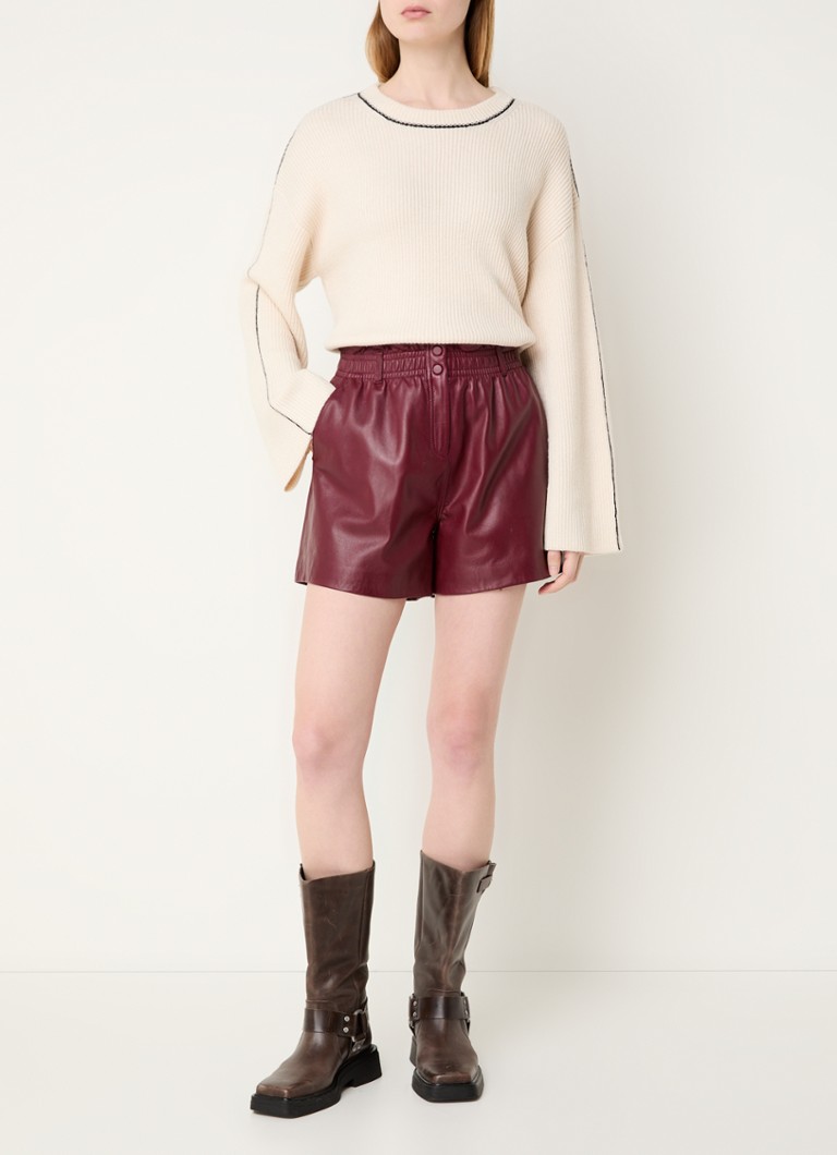 ba&sh Aglae high waist wide fit shorts made of lambskin