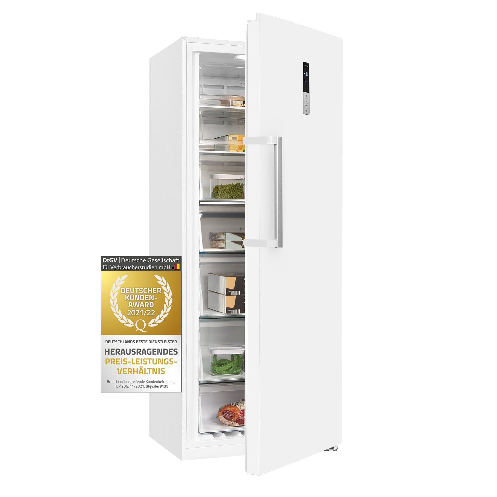 exquisit Gefrierschrank GS380-NF-H-050E, 185.5 cm hoch, 71 cm breit, NoFrost, 2-in-1 Gerät - Gefrierschrank und Kühlschrank