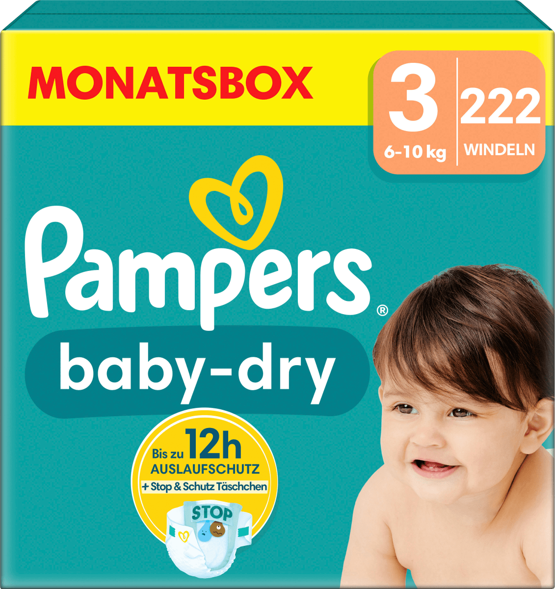 Windeln Baby Dry Gr.3 Midi (6-10 kg), Monatsbox, 222 St