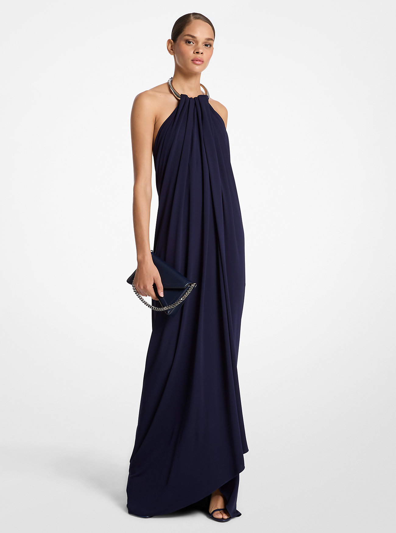 Crepe Jersey Necklace Gown - MARITIME
