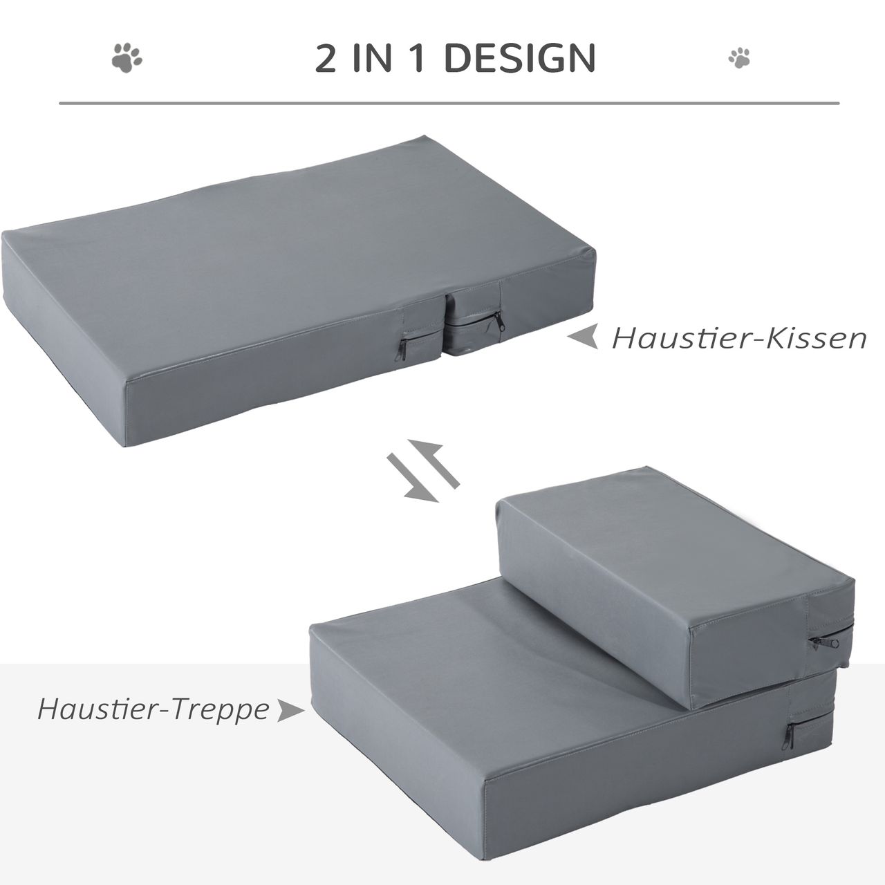 PawHut Tiertreppe Tierunterlage Klappbar Hundetreppe Treppe Unterlage für Katzen und Hunde Grau L45 x B39 x H20 cm