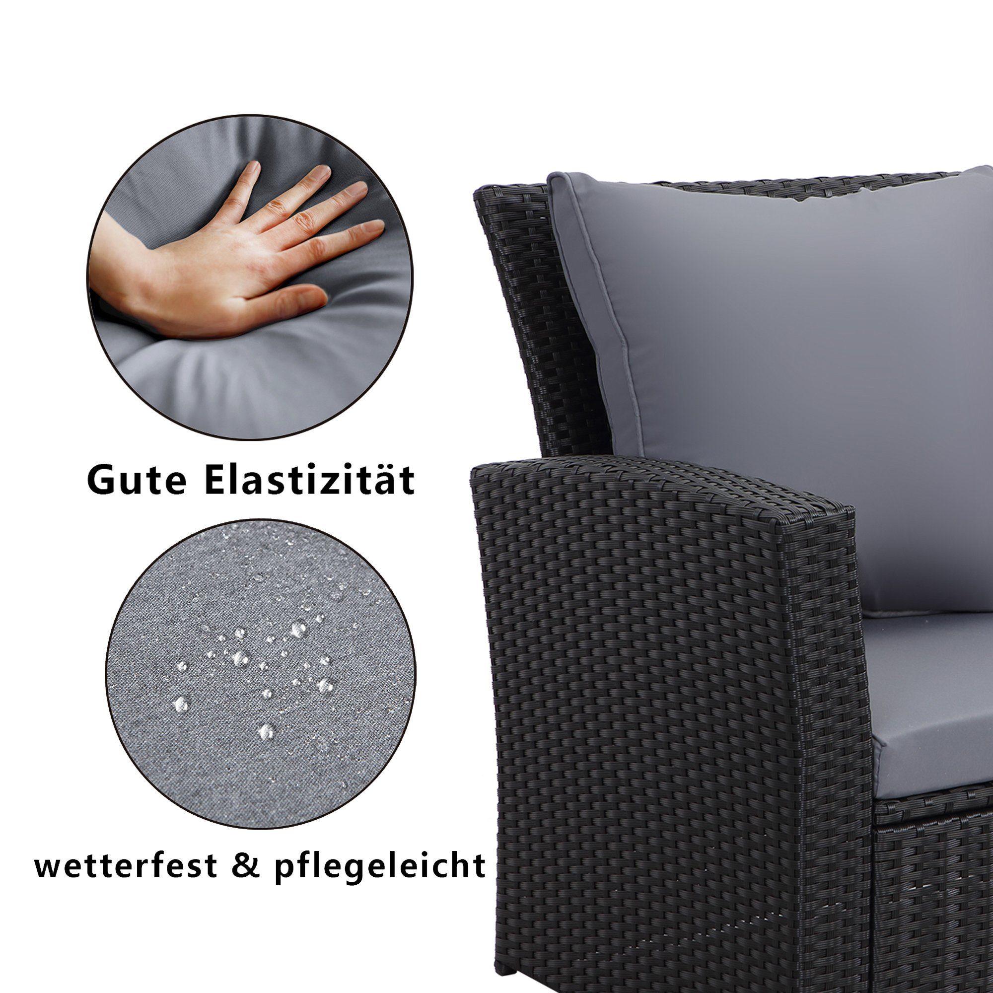 MeXo Gartenlounge-Set, (Sofa Lounge Garnitur Sitzgarnitur, 4-tlg., 2er Sofa, 2 Sessel, Tisch), Loungeset aus Handgeflochtenes Polyrattan