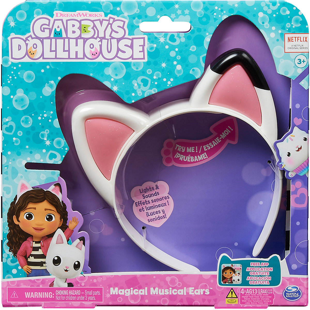 Gabby‘s Dollhouse, Magical Musical Cat Ears, Haarreif mit Katzenohren, mit Licht, Geräuscheffekten und Musik, geeignet für Kinder ab 3 Jahren