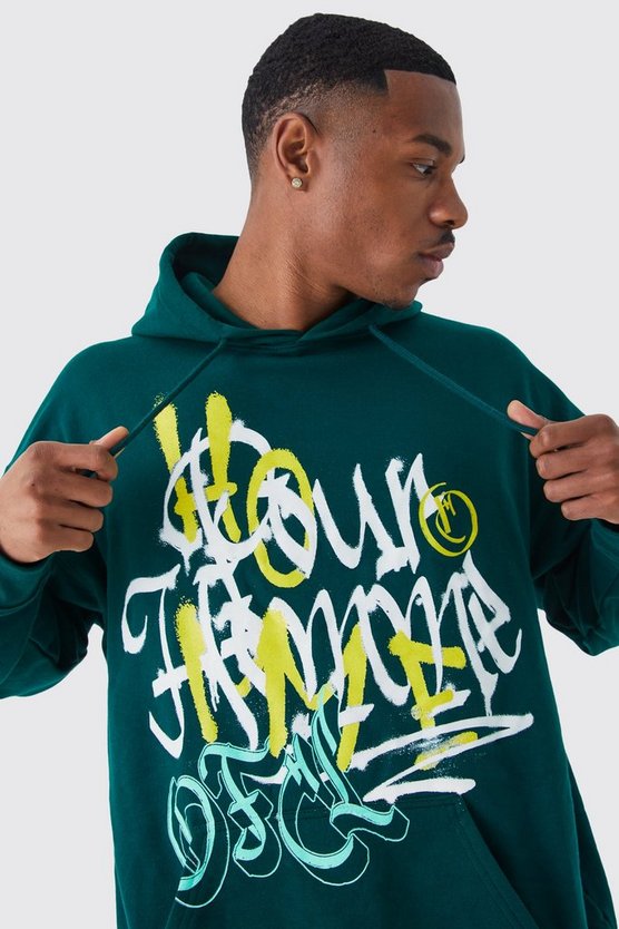 Oversize Hoodie mit Homme Grafitti-Print