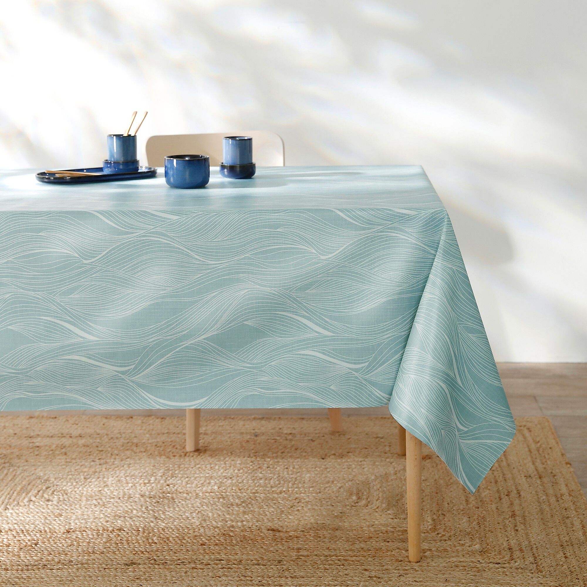 Nappe toile cirée imprimée vagues