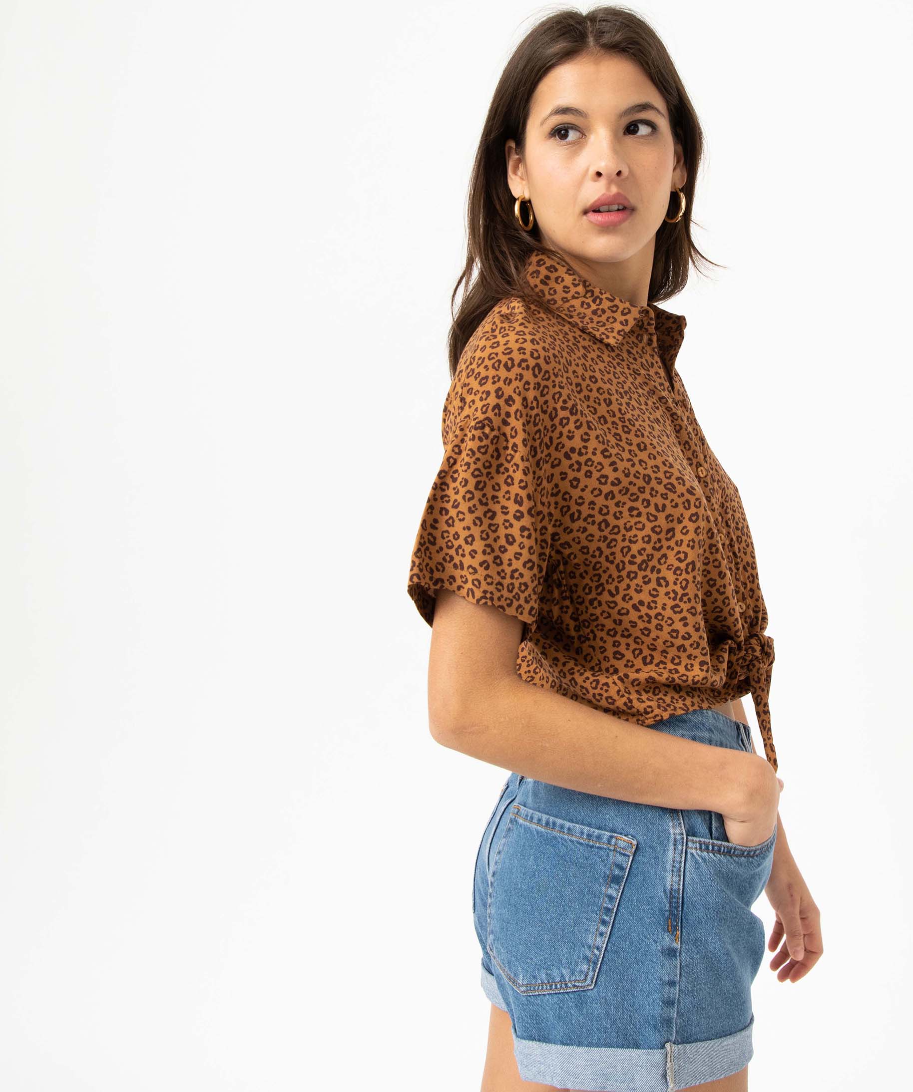 Chemise courte imprimée nouée dans le bas femme imprime | GEMO