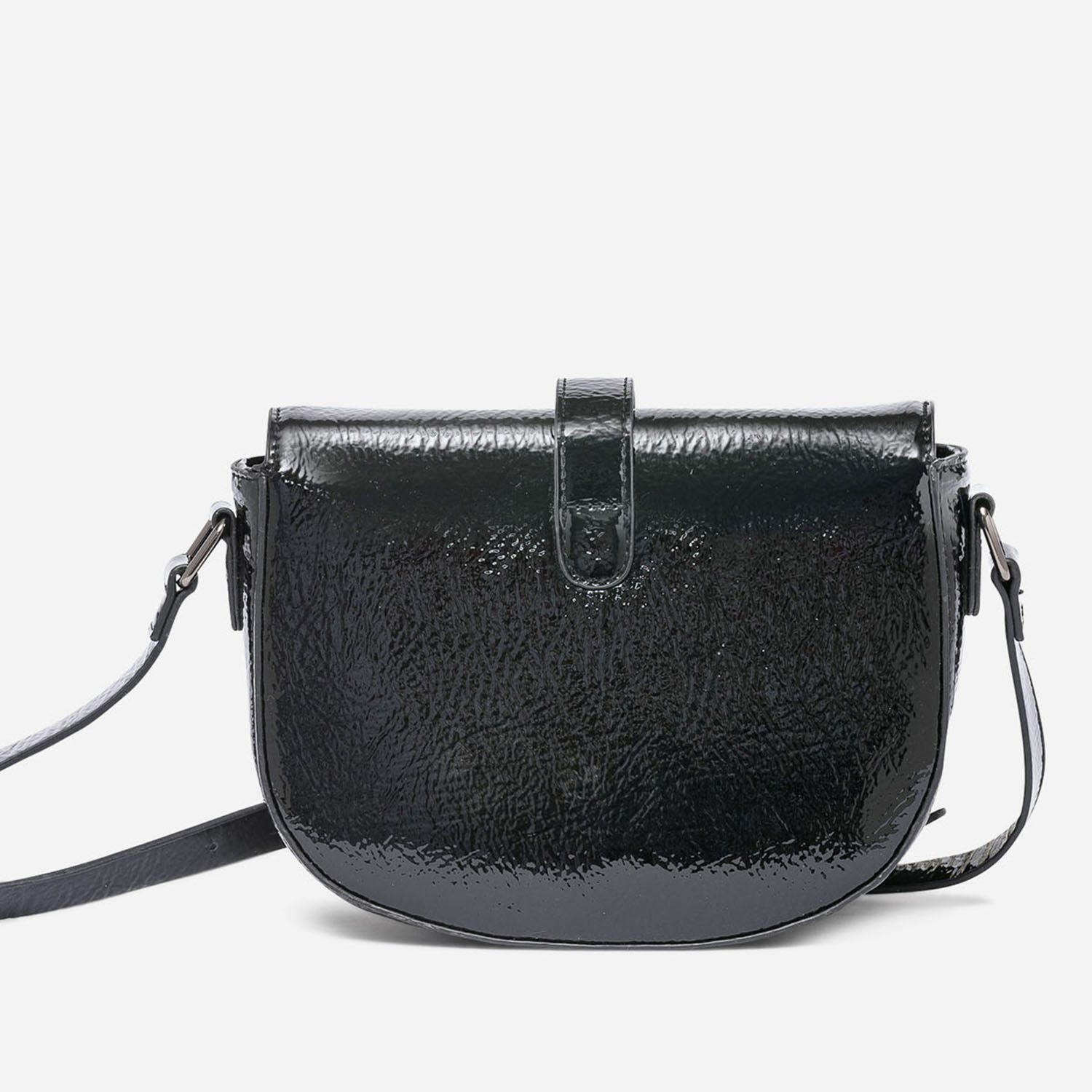 Sac à main noir verni avec maxi anneau écaille