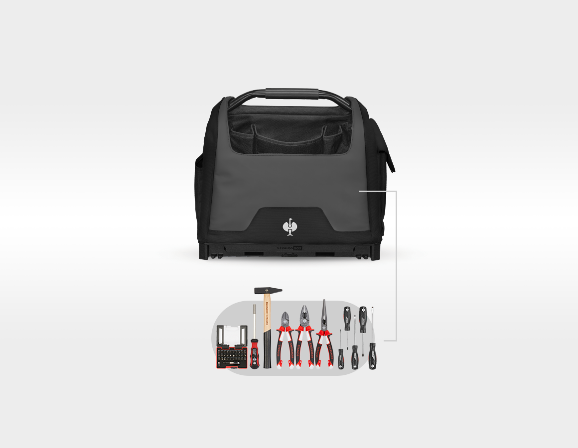 Werkzeug-Set + STRAUSSbox Werkzeugtasche offen