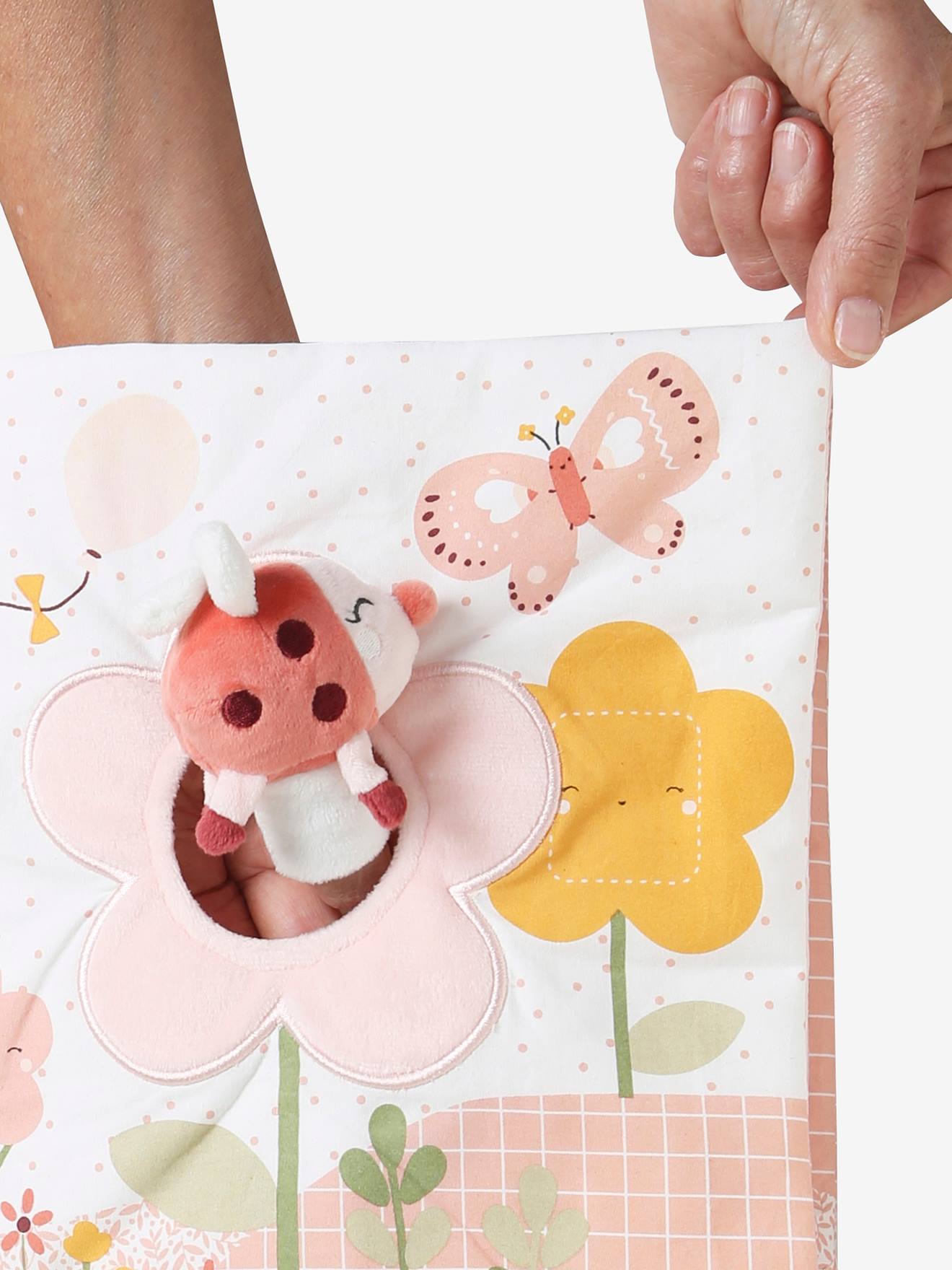 Vertbaudet Baby Stoffbuch mit Plüschtieren ROSA WELT - mehrfarbig