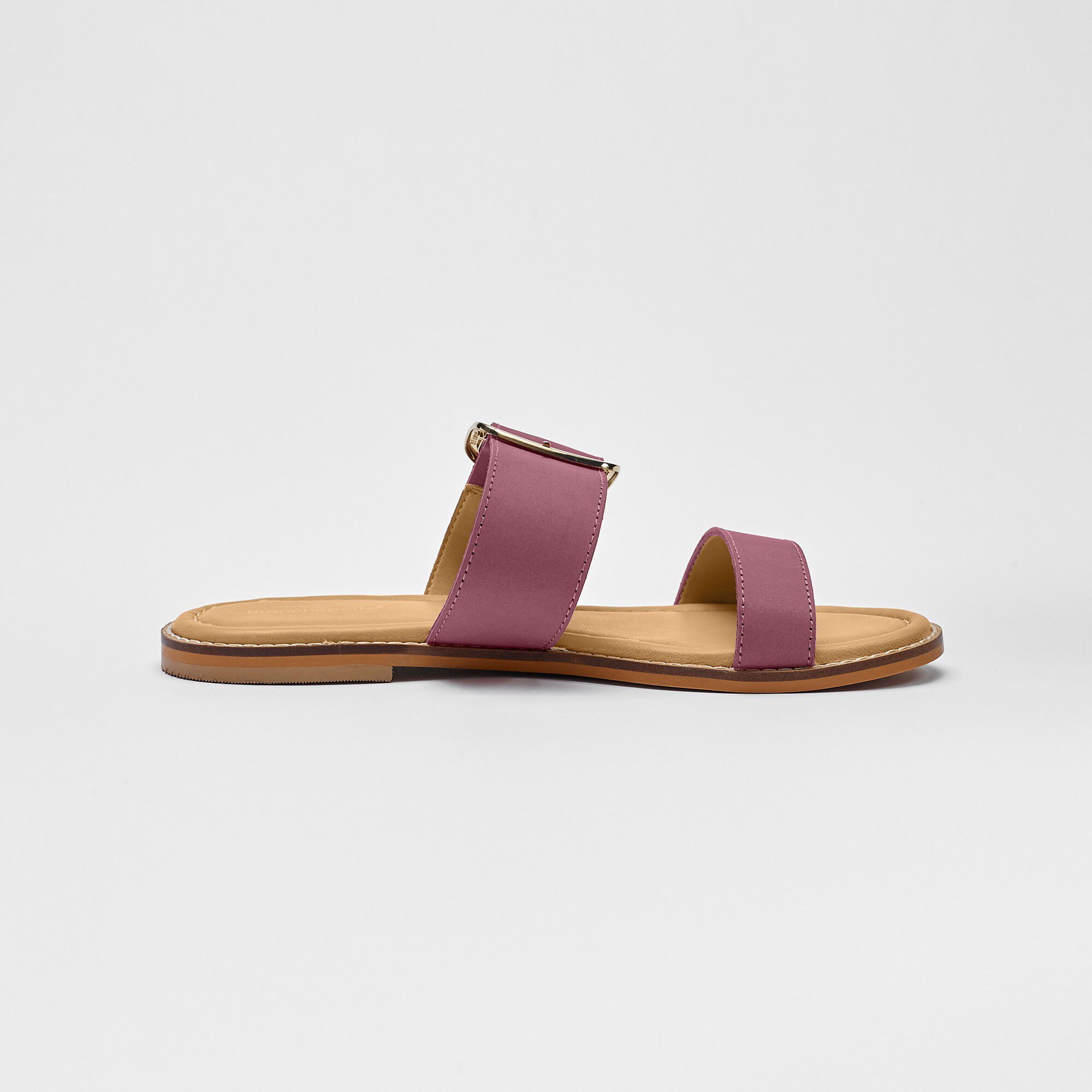 Mules plates éco-conçues en cuir naturel à boucle