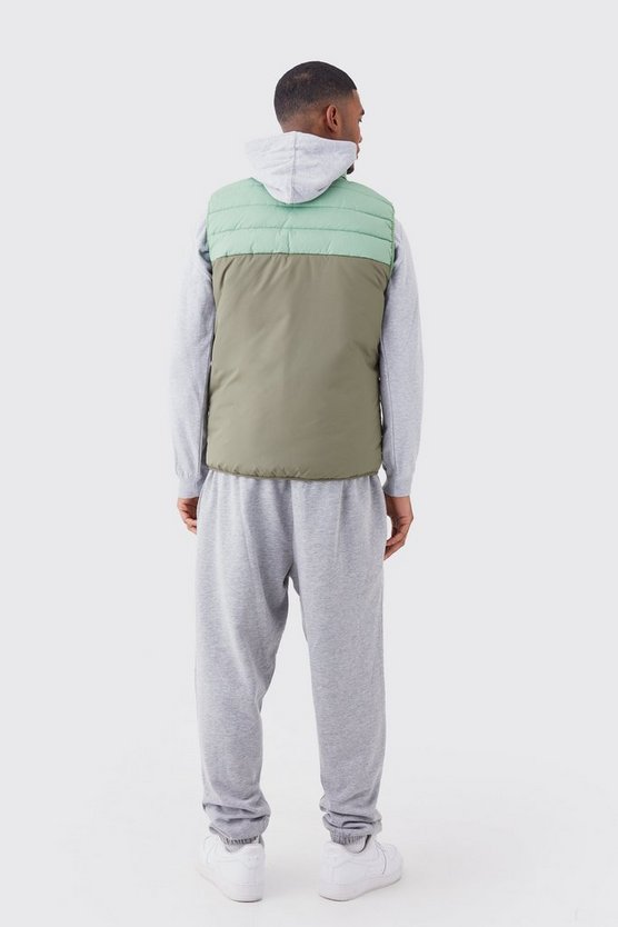 Tall Man gesteppte Colorblock Weste mit Trichterkragen