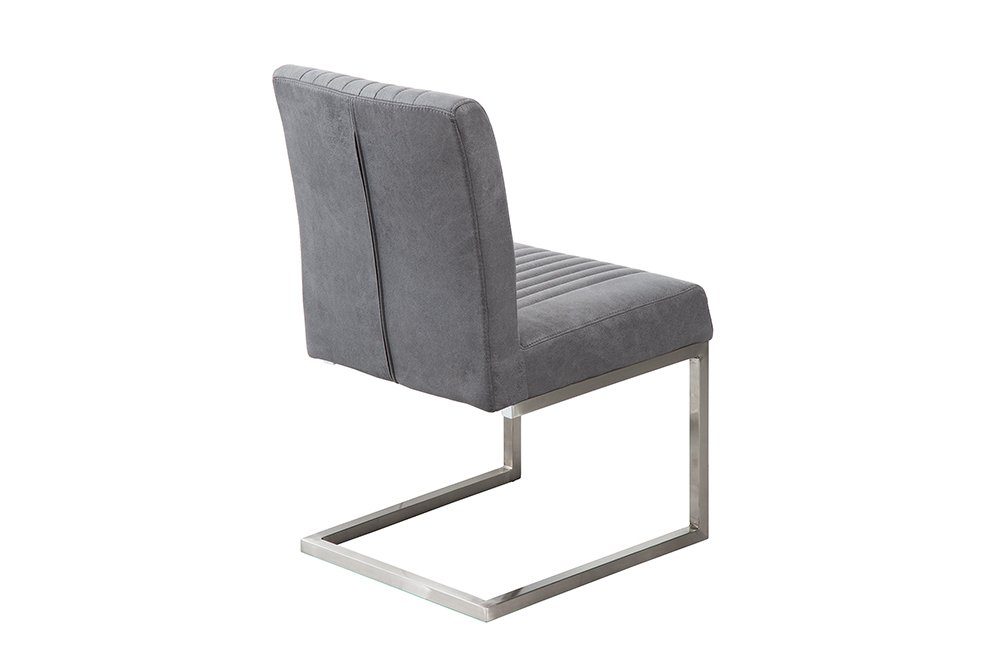 riess-ambiente Freischwinger BIG ASTON vintage grau / silber, Esszimmer · Microfaser · Edelstahl · Federkern · Industrial