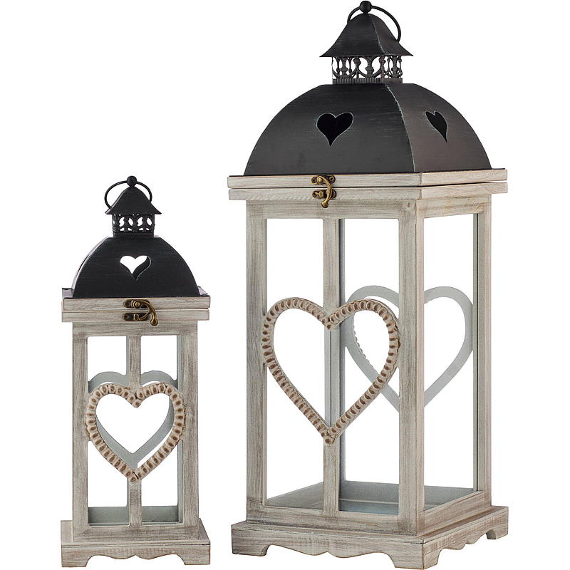 Home Lykt s/2 39/57 cm tre/metall hjerte
