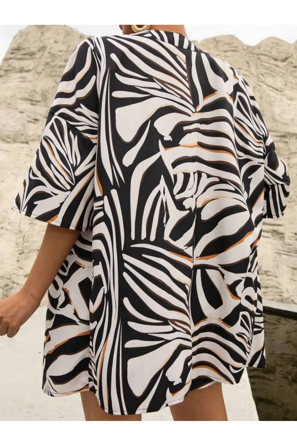 AFROGİYİM  Allover-Print-Kimono-Set mit Shorts für Damen – schulterfrei