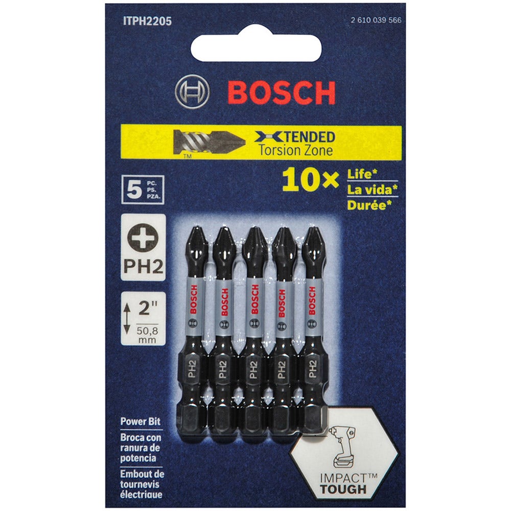 Pontas de chave de impacto Phillips BOSCH PH2 x 50 mm – RESISTENTES A IMPACTOS – 5 peças.