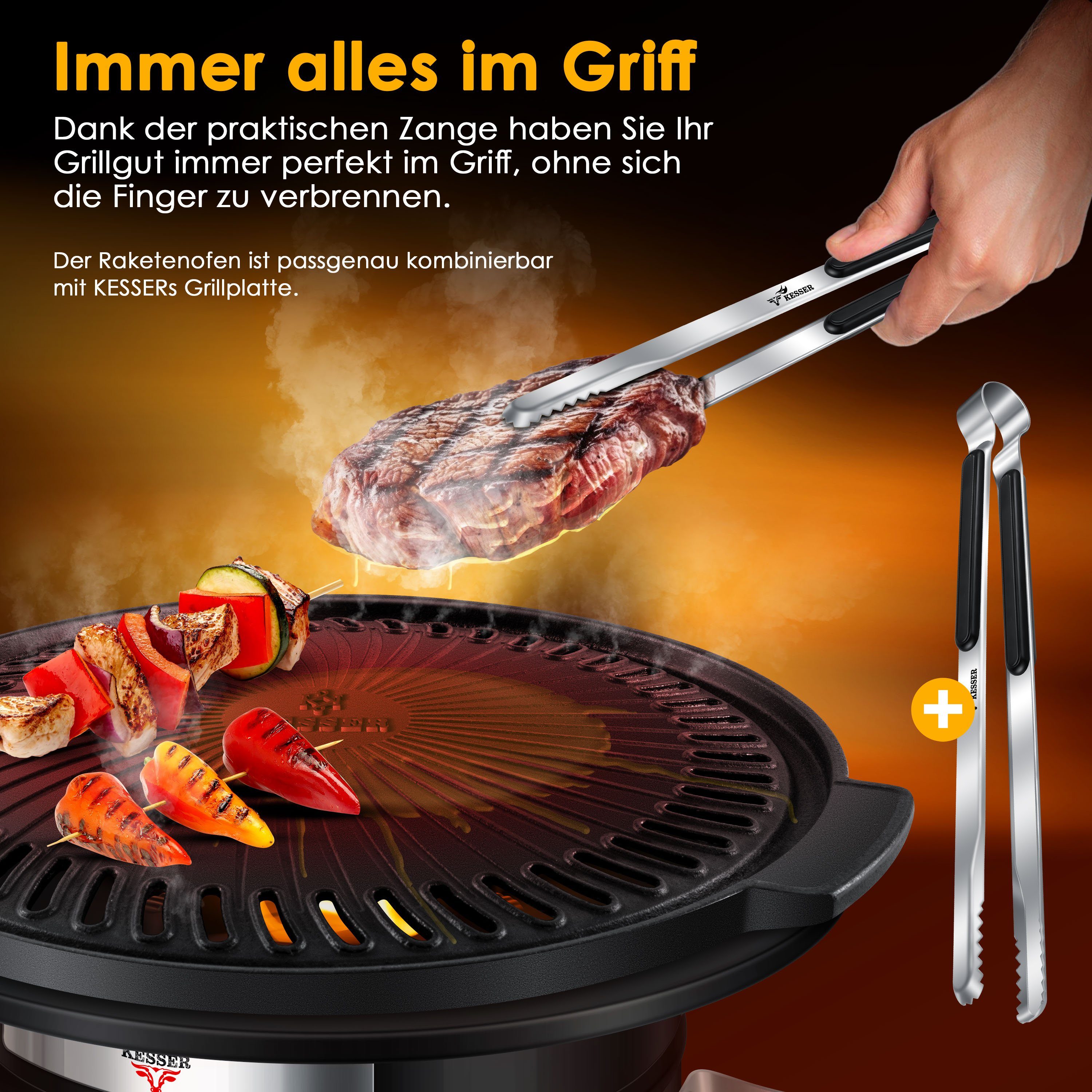 KESSER Feuerstelle, Raketenofen Inkl. Grillpfanne aus Gusseisen mit Tragetasche