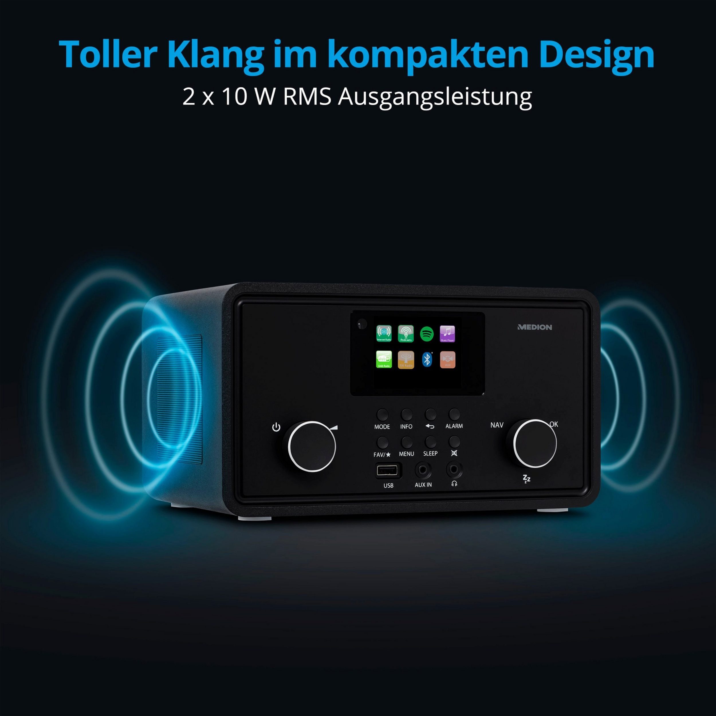 Medion® Medion Internet-Radio (AM/FM, DAB+, MW/UKW, Spotify, 10 W, MD88069) Internet-Radio (10,00 W)