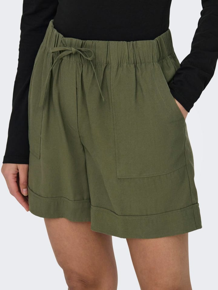 JACQUELINE de YONG Shorts elastische Taille Kordelzug Seitentaschen bequem in Olive günstig kaufen XL