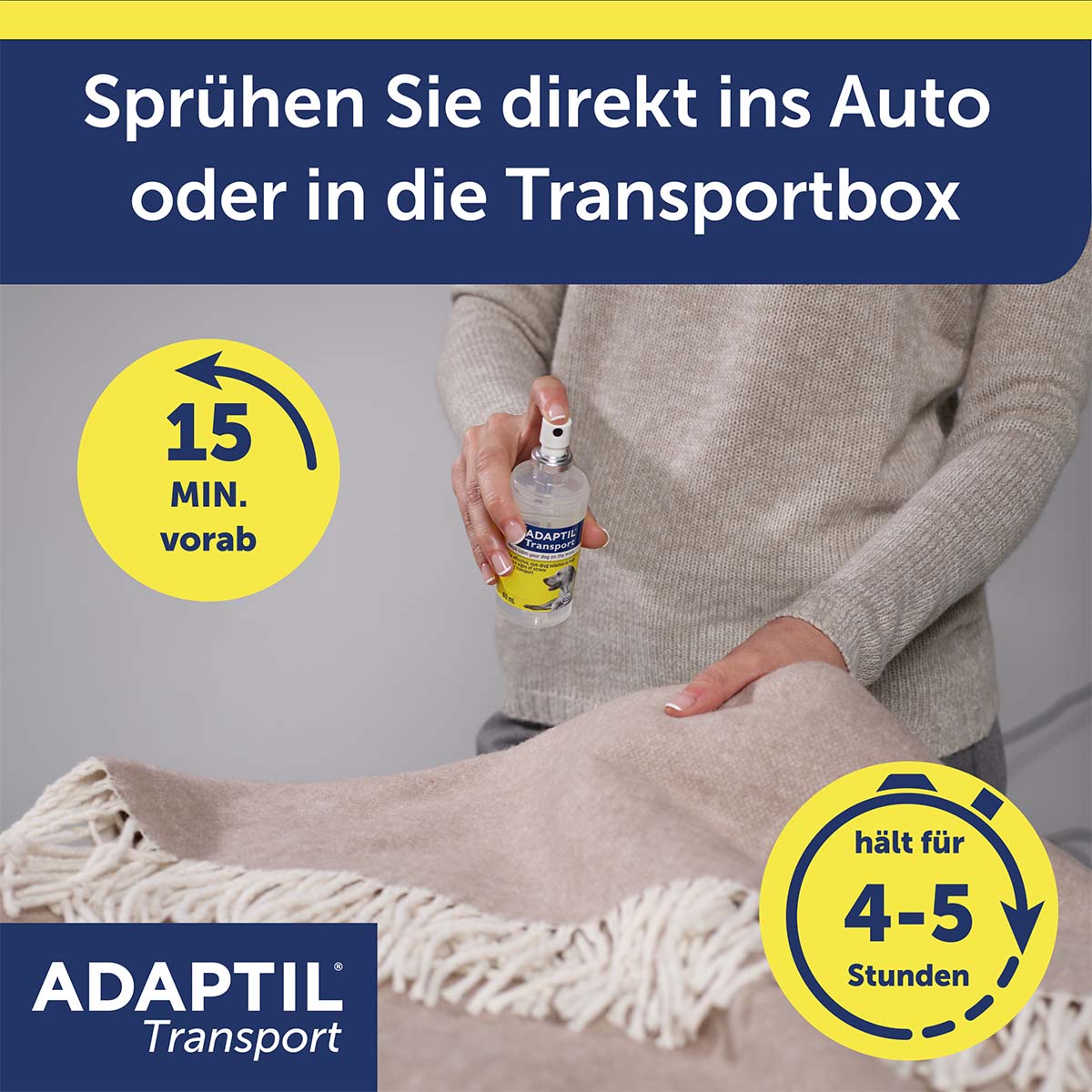 Pheromonspray zur Entspannung bei Hunden in Transportsituationen.