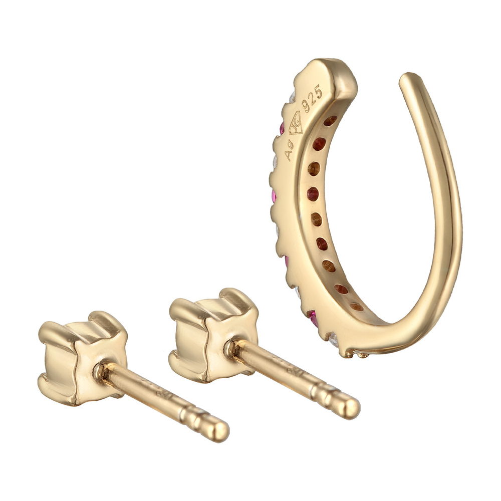 Elli Elli Boucles d'Oreilles Femmes Clous d'oreilles Set Earcuff Basique avec Zircona  Bijoux