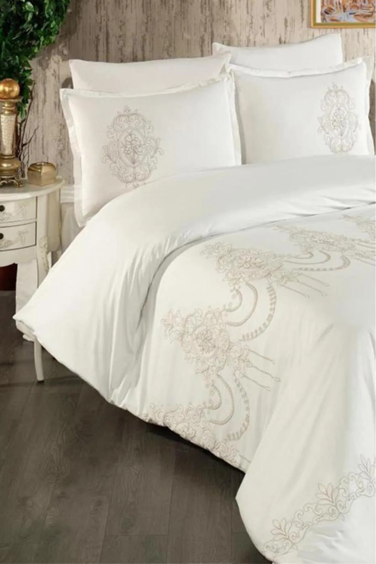 Çeyiz Diyarı  Bettwäsche Doppelbett - Weiß - Gestreift