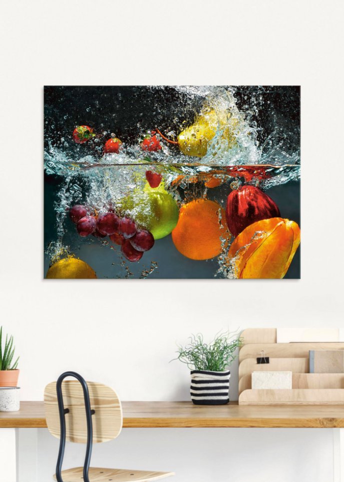 Glasbild mit Früchte im Wasser