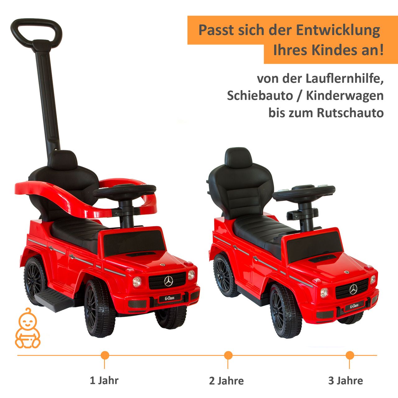 Lemodo Rutschauto mit Schiebstange Mercedes ab 1 Jahr, rot