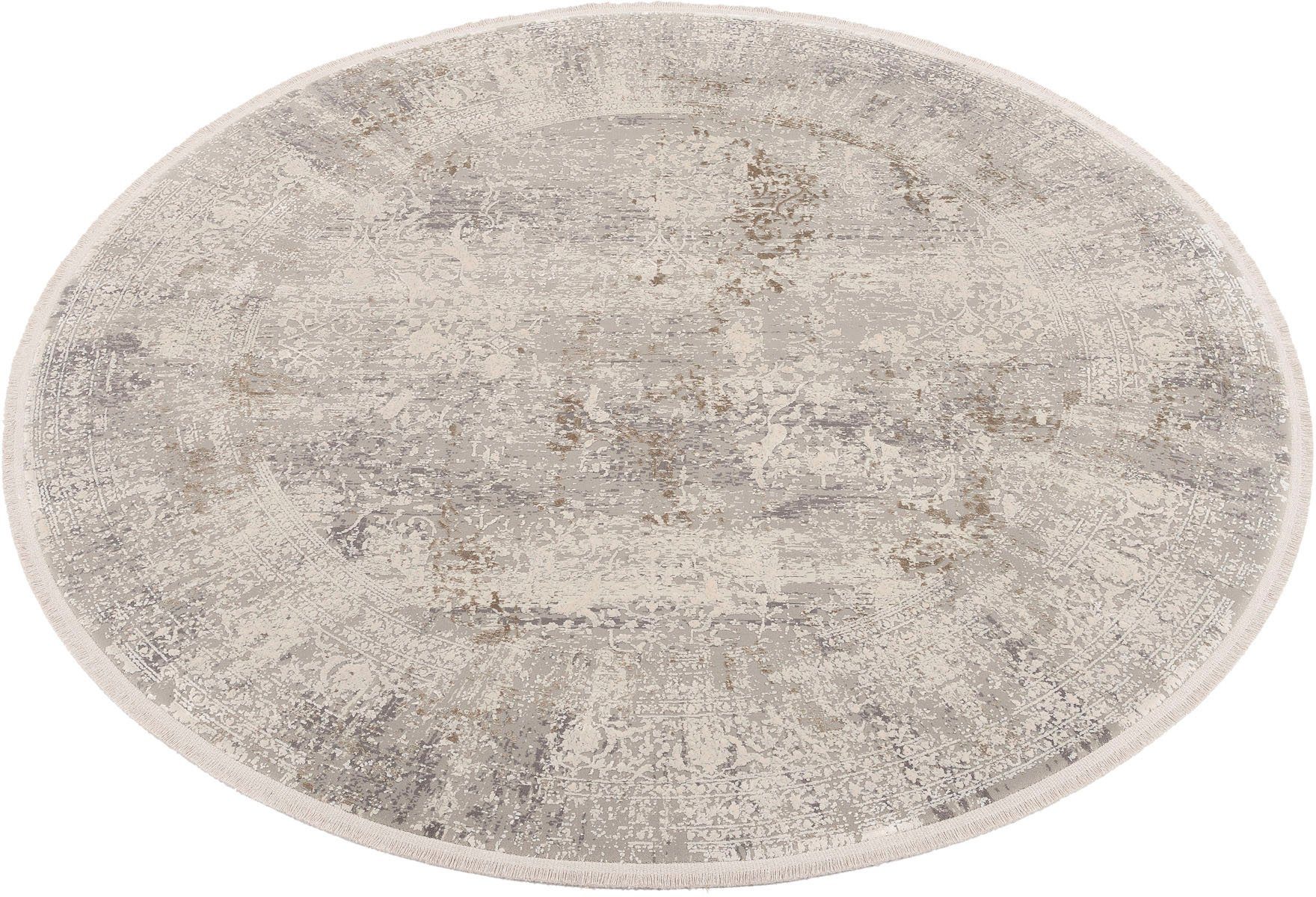 Teppich BESTSELLER CAVA, OCI DIE TEPPICHMARKE, rund, Höhe: 8 mm, Glanz Viskose, Hoch Tief Struktur, mit Fransen, Wohnzimmer